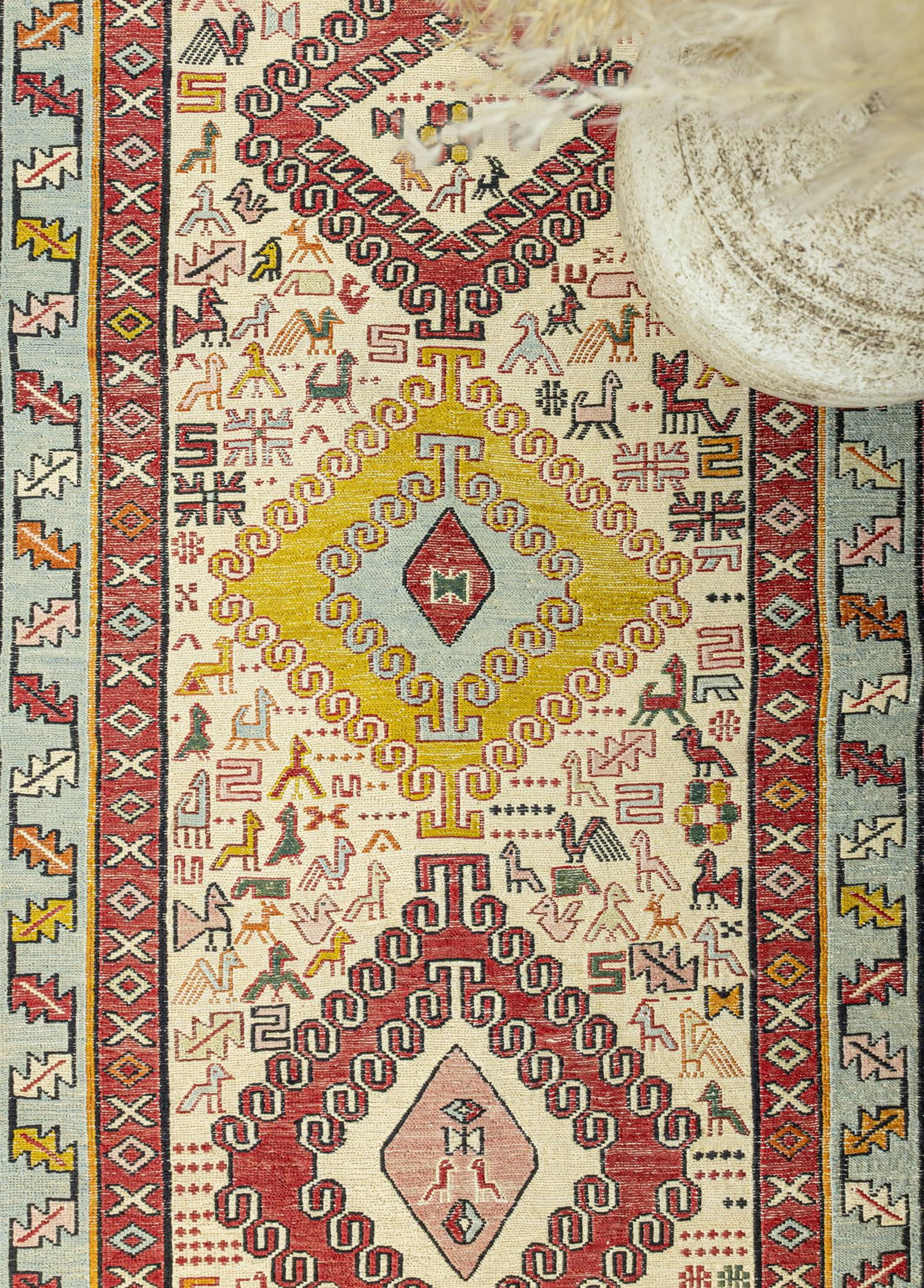 Rosa El Dokuma İpek Kilim Yolluk 71x281 cm