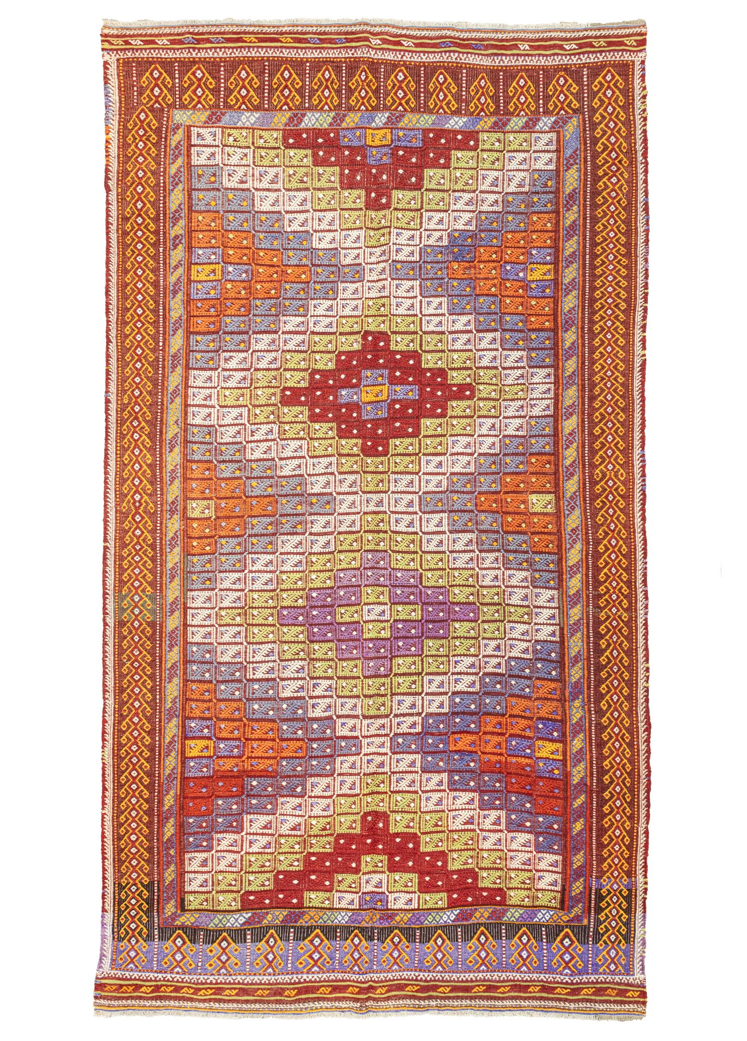 Feriz Geometric Patterned Hand-Woven Cicim Kilim 172x311 cm