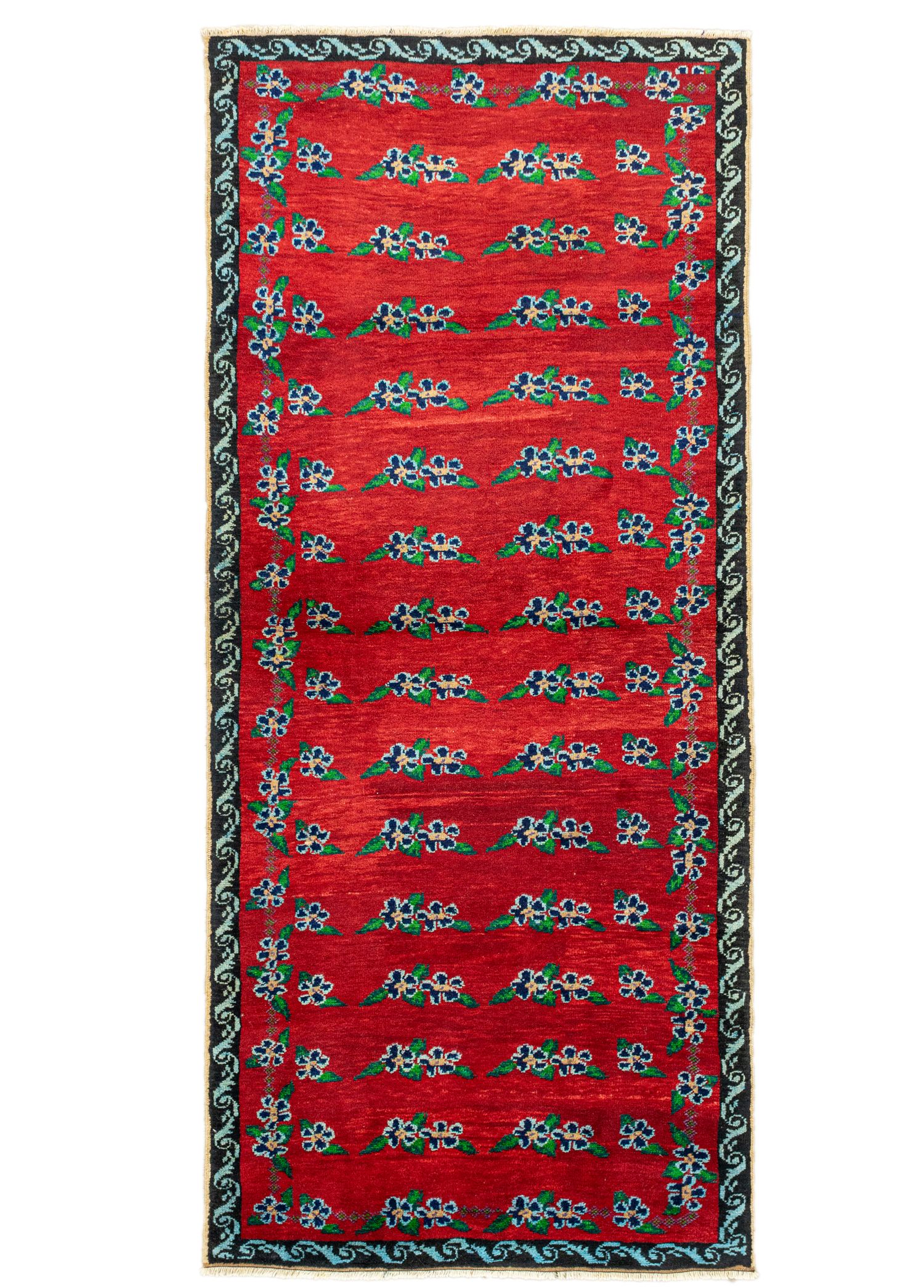 Derda Flower Patterned Red Handwoven Rug 122x282 cm