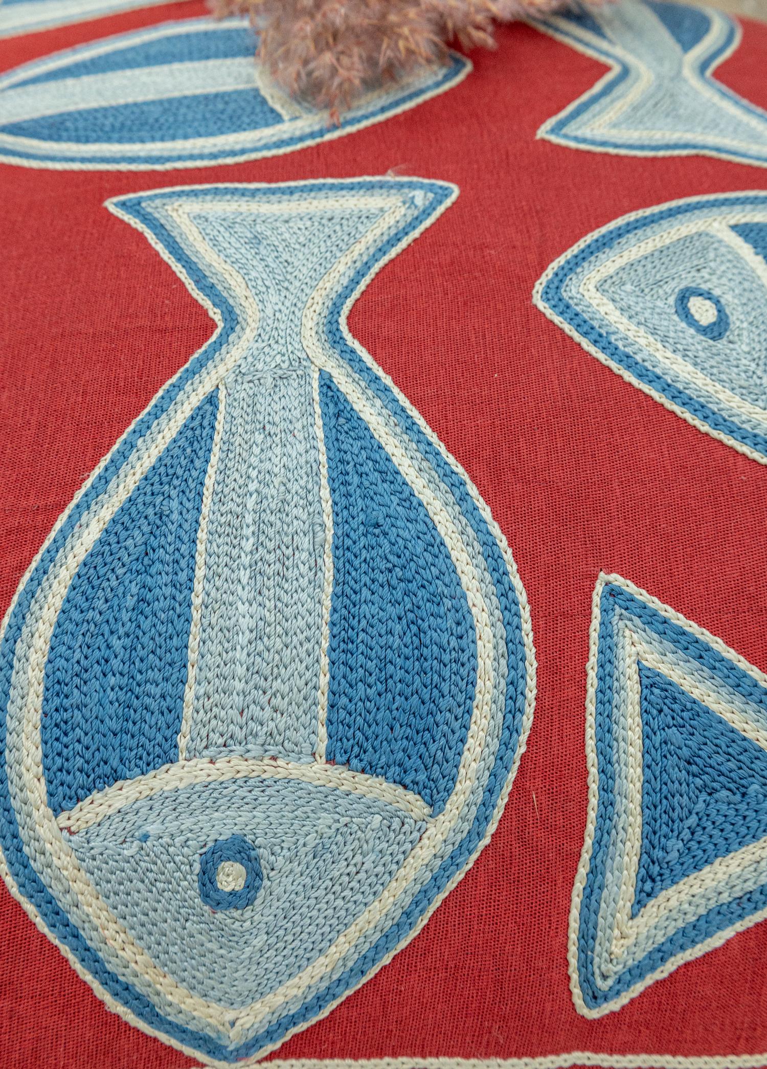 Mogan Fish Patterned Silk Cushion 50x50 cm