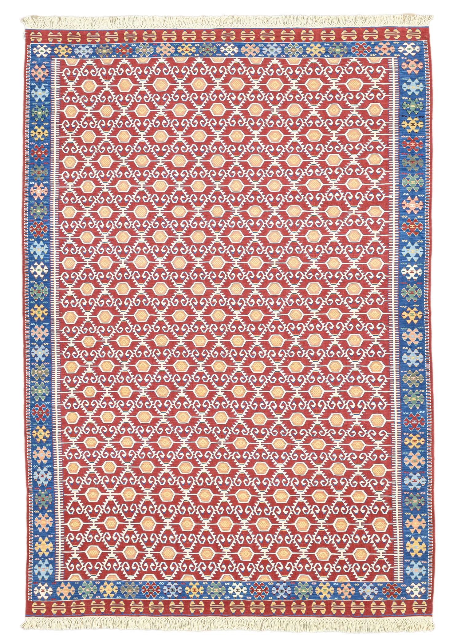 Ahil El Dokuma Kırmızı Yün Kilim 209x297 cm