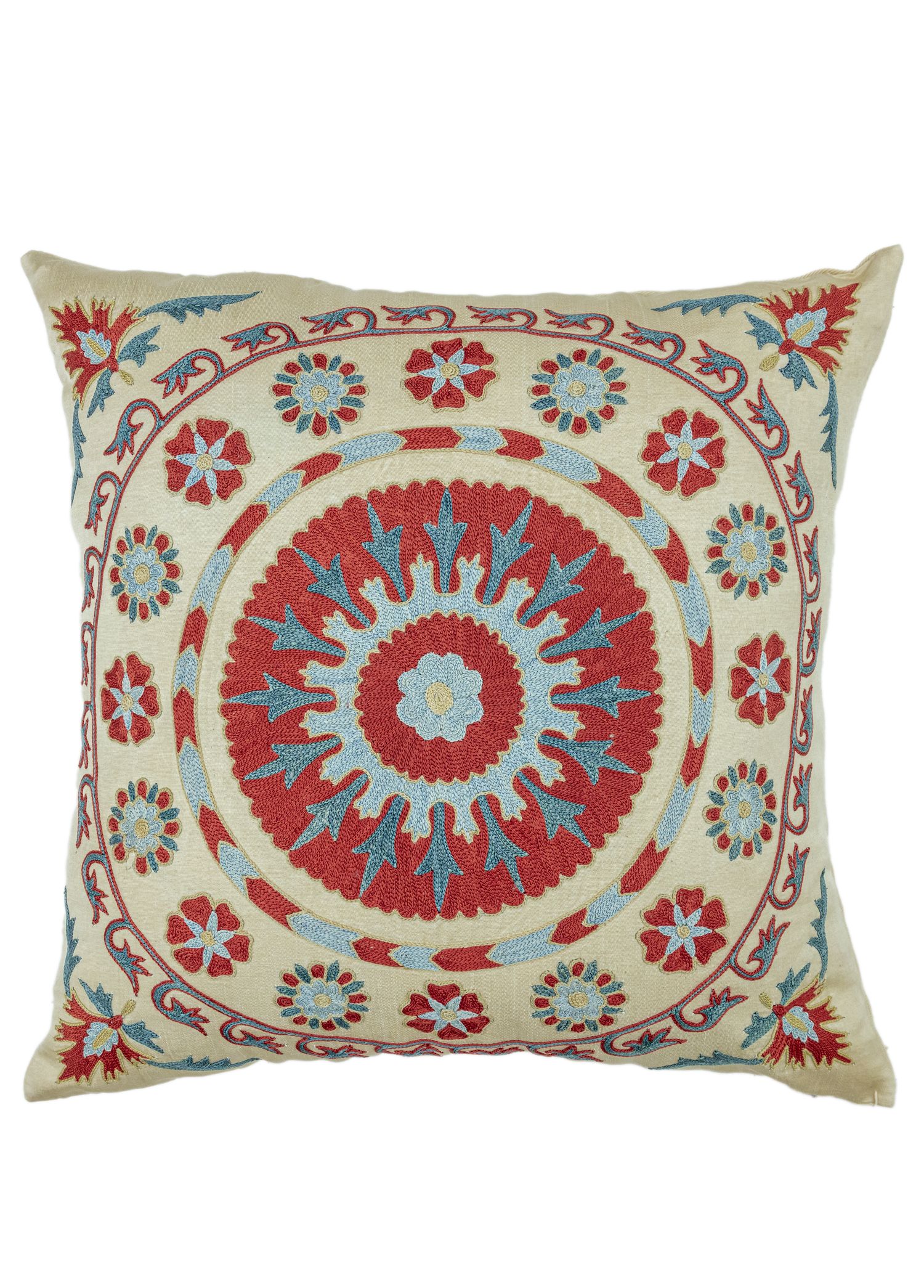 Yasha Floral Silk Suzani Cushion 50x50 cm