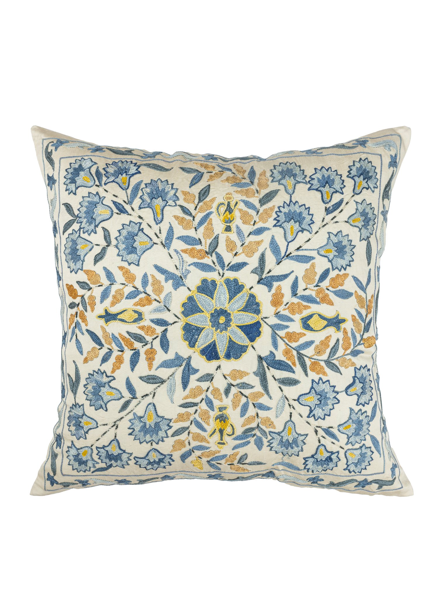 Erguvan Floral Patterned Silk Pillow 50x50 cm