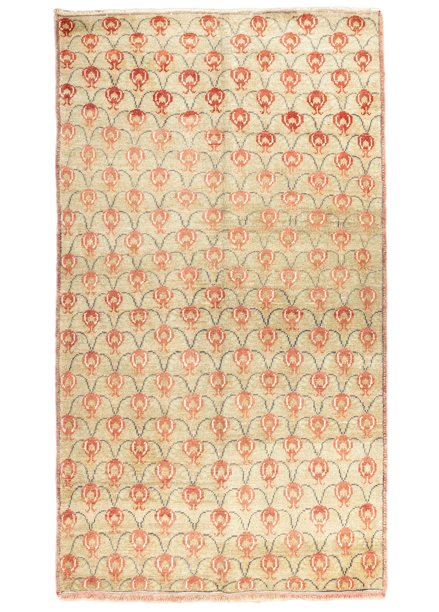Feriz Pomegranate Patterned Hand-Woven Vintage Rug 113x205 cm