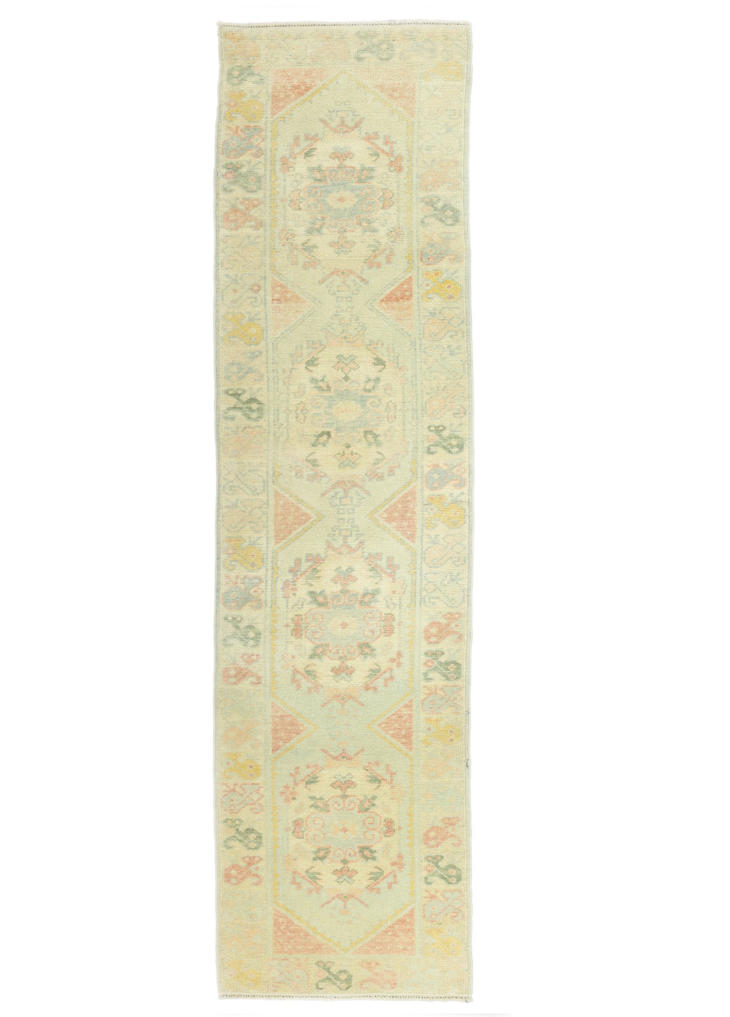 Adin Pastel-Colored Handwoven Oushak Runner 86x381 cm