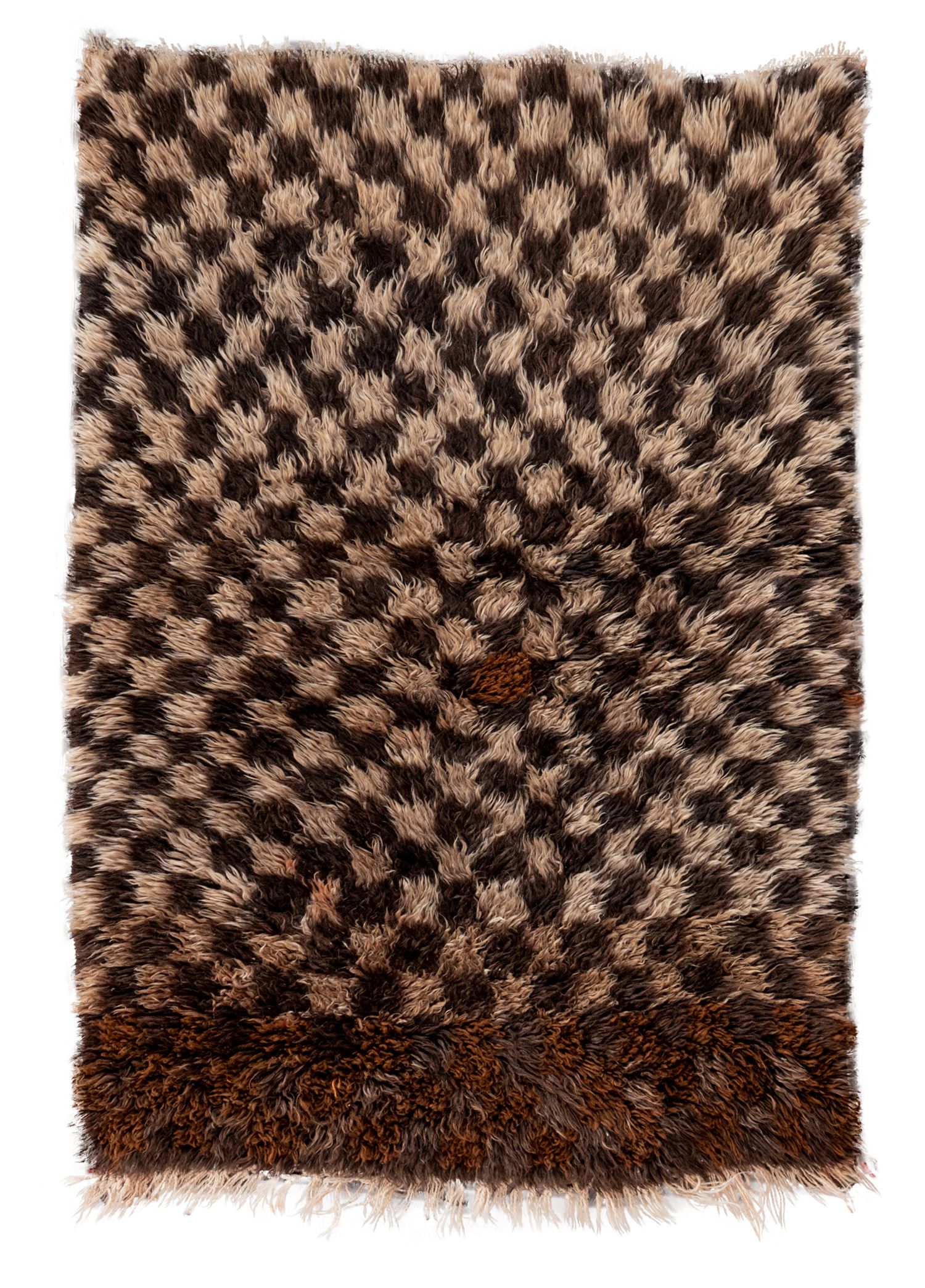 Brownish Checker Patterned Hand Knitted Tulle Carpet 100x150 cm