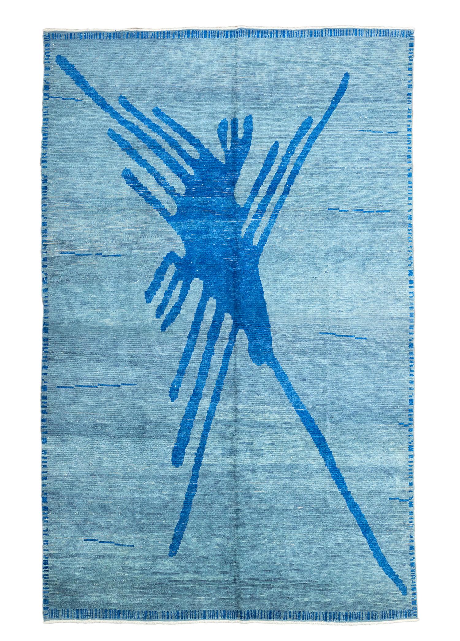 Faralya Mavi Figürlü Tülü El Dokuma Yün Halı 278x443 cm
