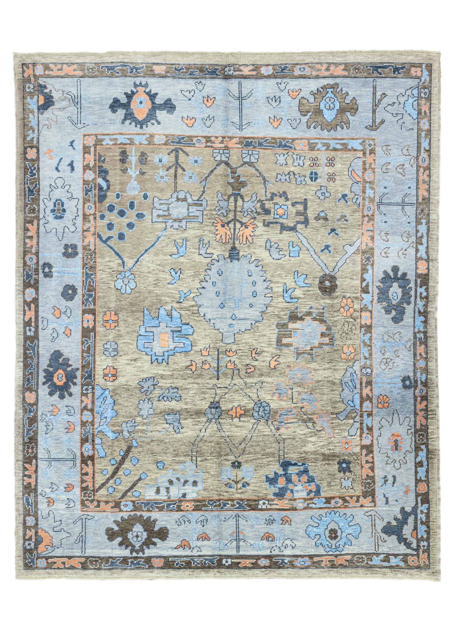 Saiva Large Hand-Woven Oushak Patterned Rug 270x326 cm