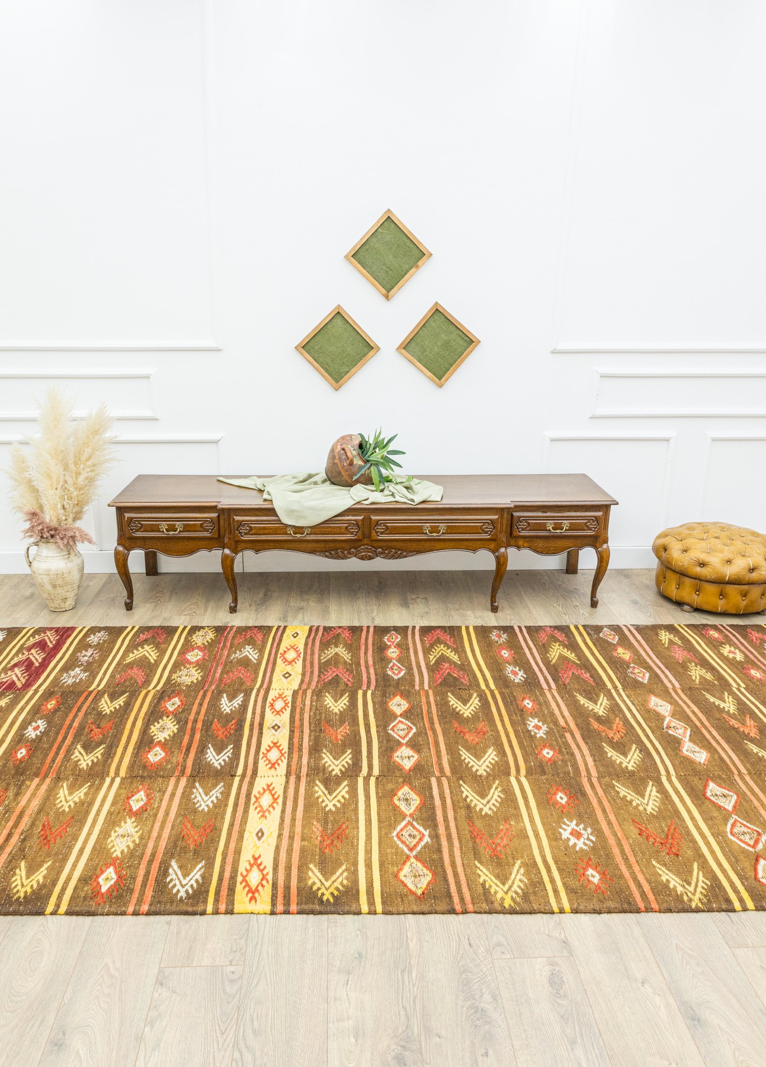 Brownish Striped Three-Panel Kilim 170x389 cm