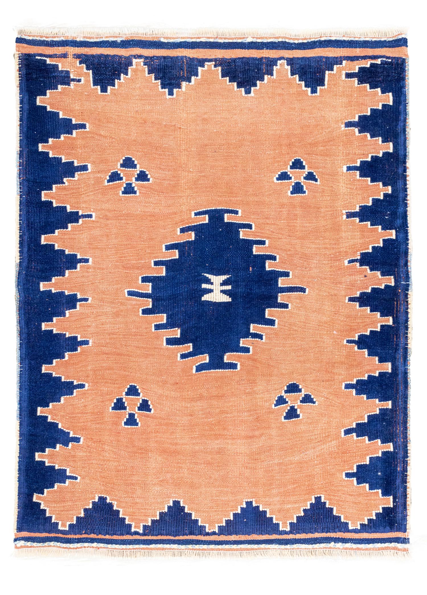 Manyas Geometric Patterned Wool Carpet Kilim 94x121 cm