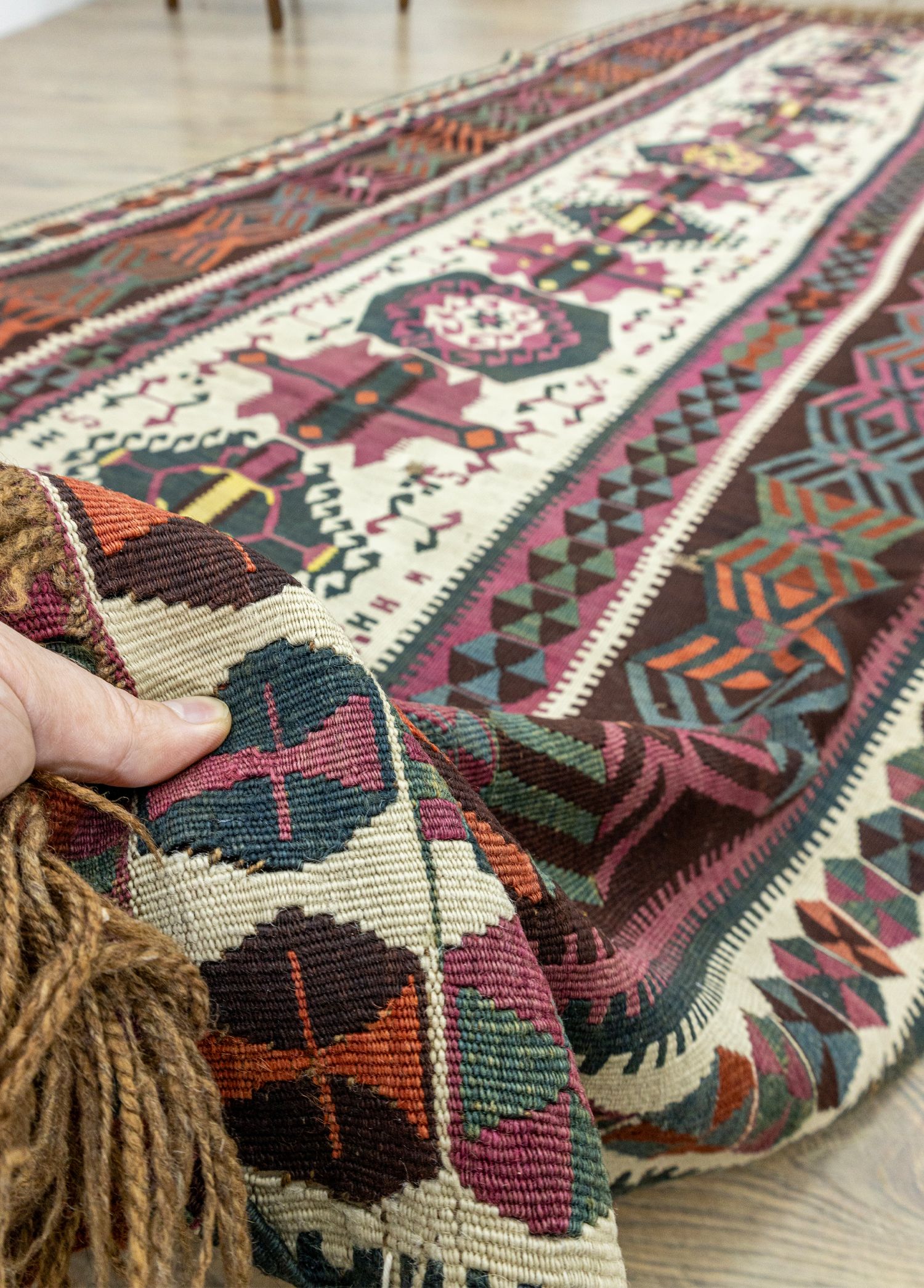 Kars, Kağızman El Dokuma Antika Kilim Yolluk 144x392 cm