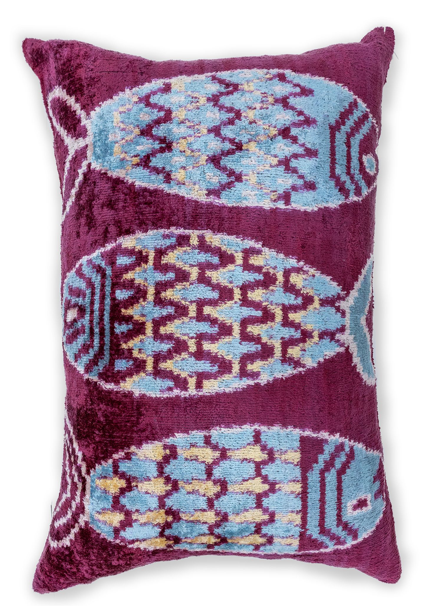 Alaz Fish Pattern Velvet Ikat Cushion 40x60 cm