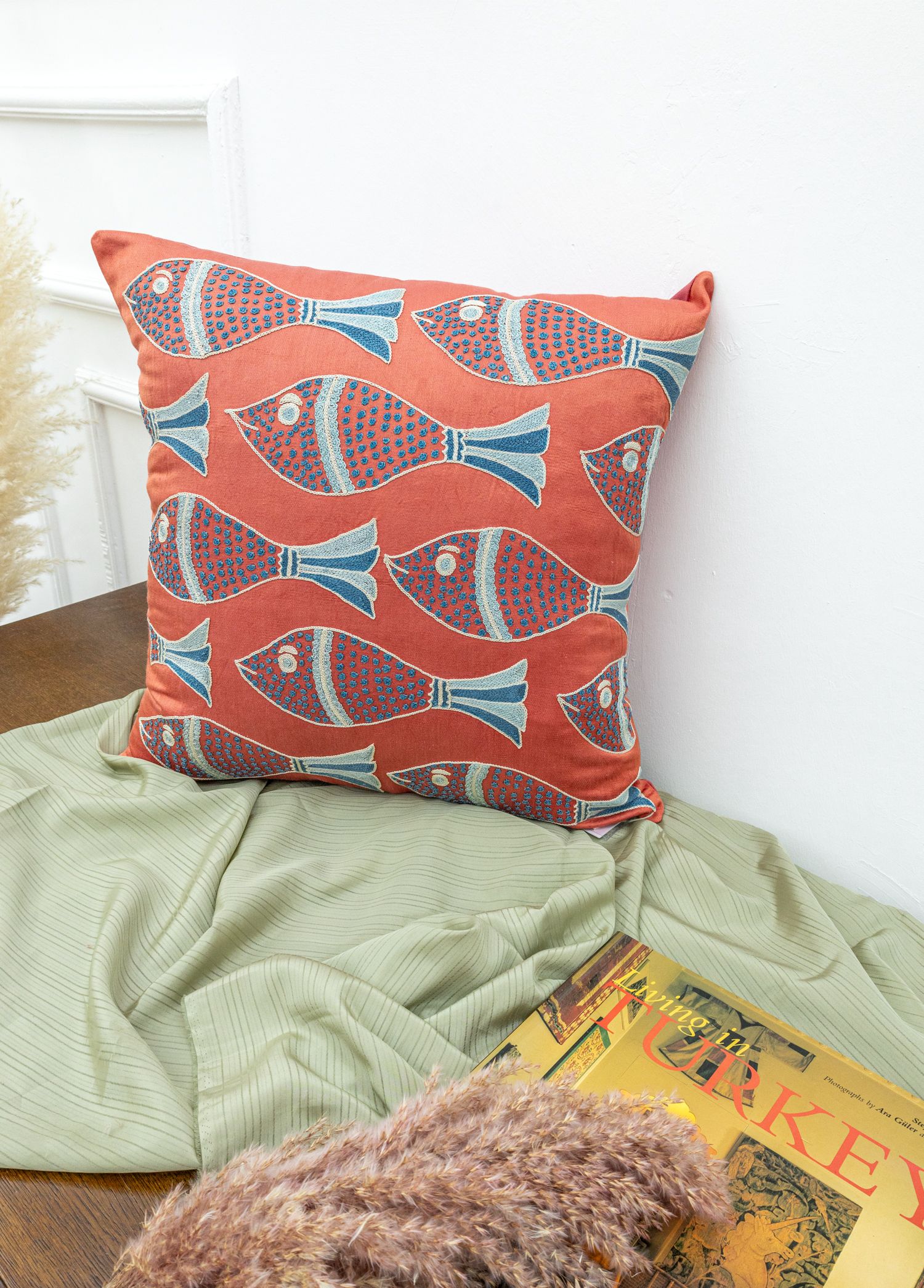 Samuel Fish Pattern Silk Cushion 50x50 cm