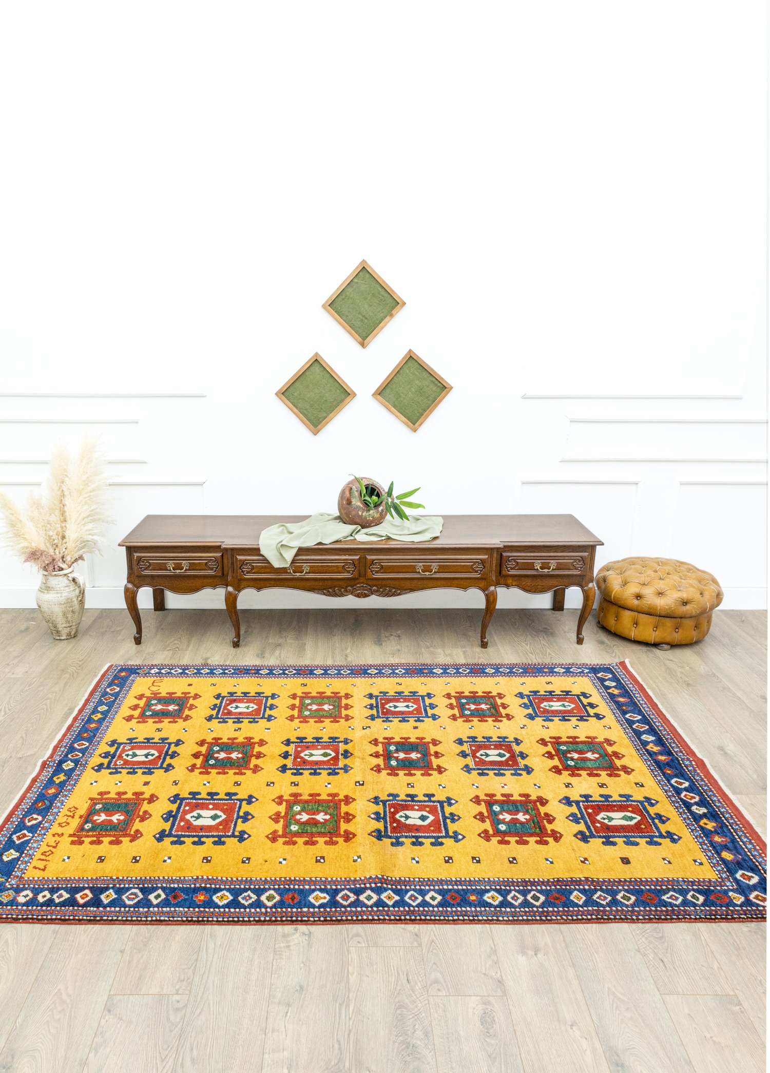 Hevi Handwoven Yellow Wool Rug 161x237 cm