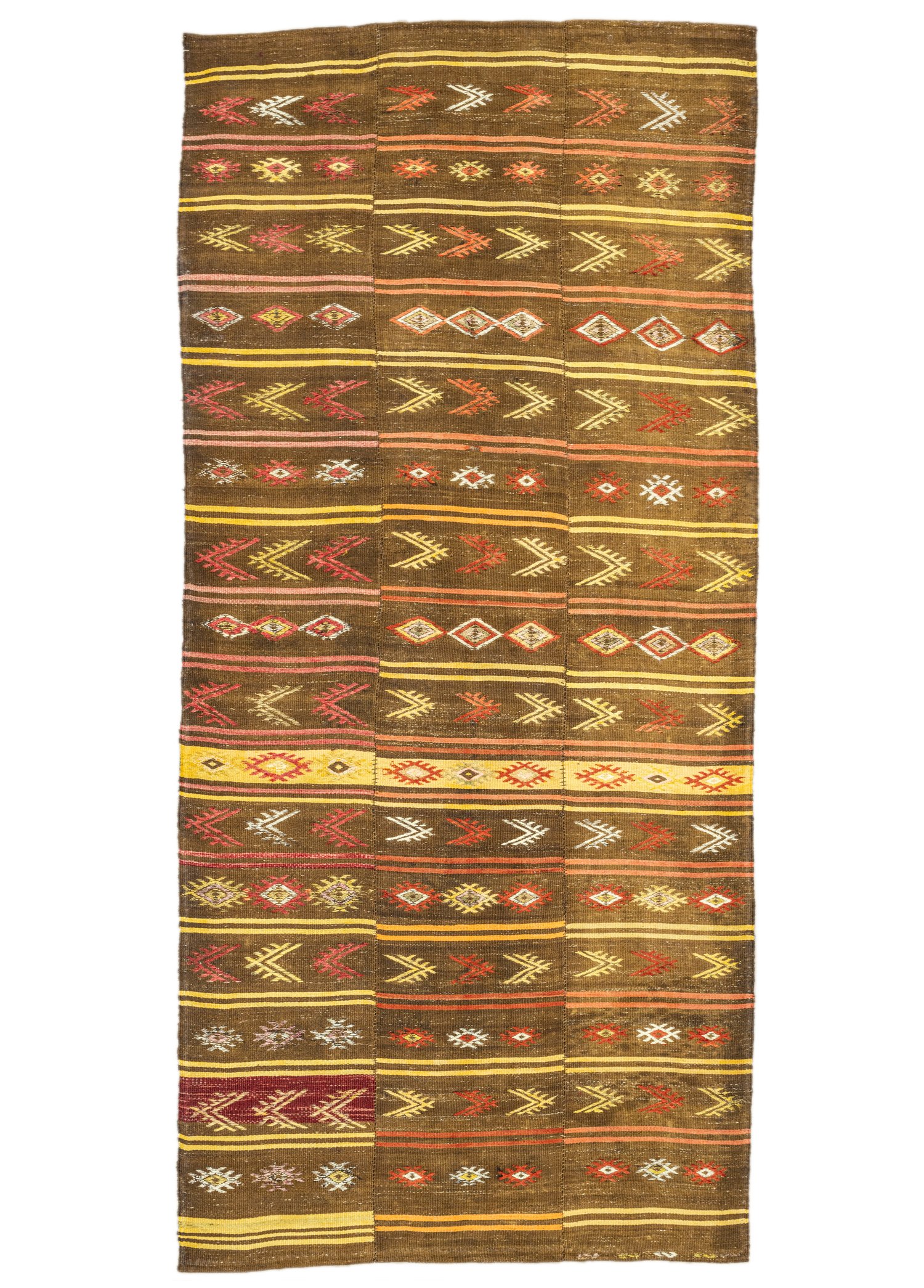 Brownish Striped Three-Panel Kilim 170x389 cm