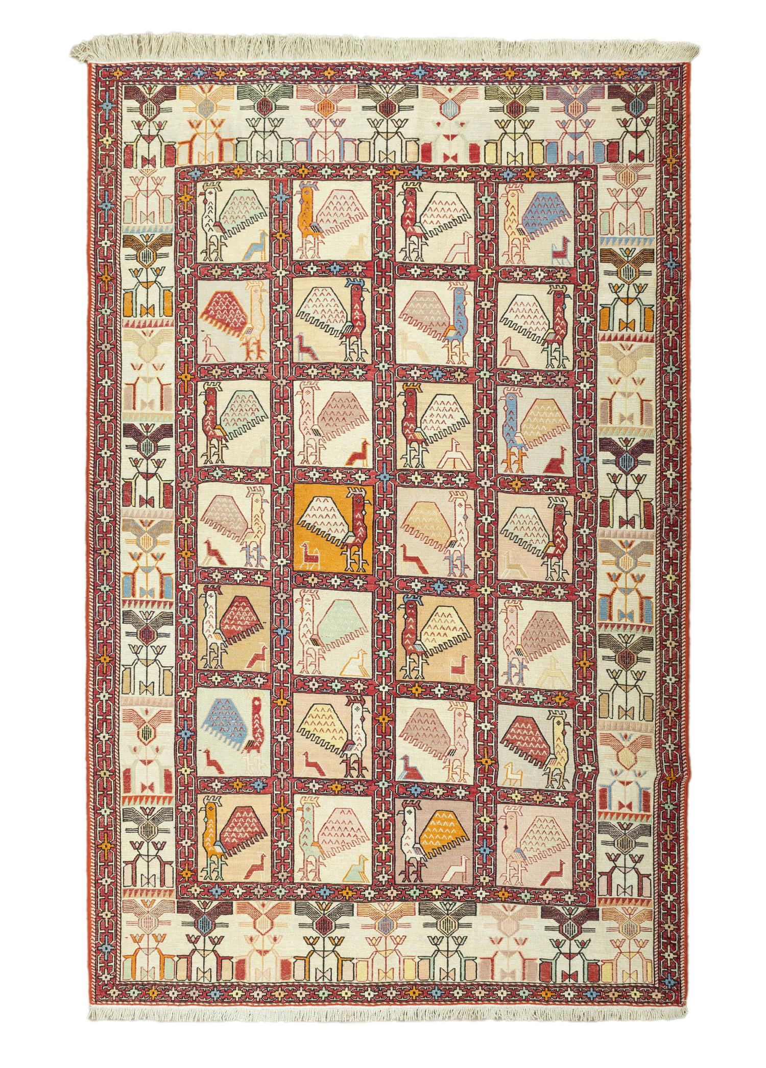 Dehri Hayvan Figürlü İpek Kilim 131x197 cm