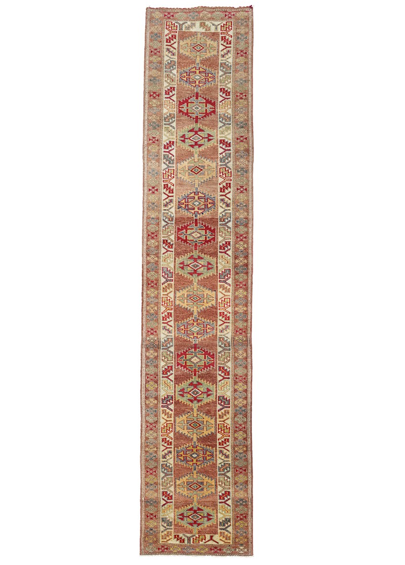 Piravi Geometric Abrasive Hand-Woven Wool Runner 2,7x13,5 ft