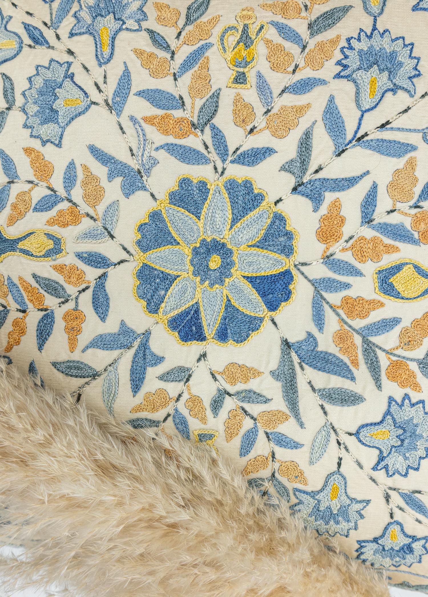 Erguvan Floral Patterned Silk Pillow 50x50 cm