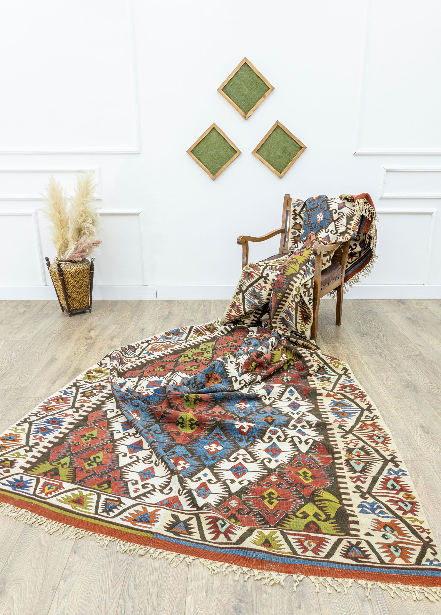 Konya, Ethnic Double-wings Handwoven Antique Kilim