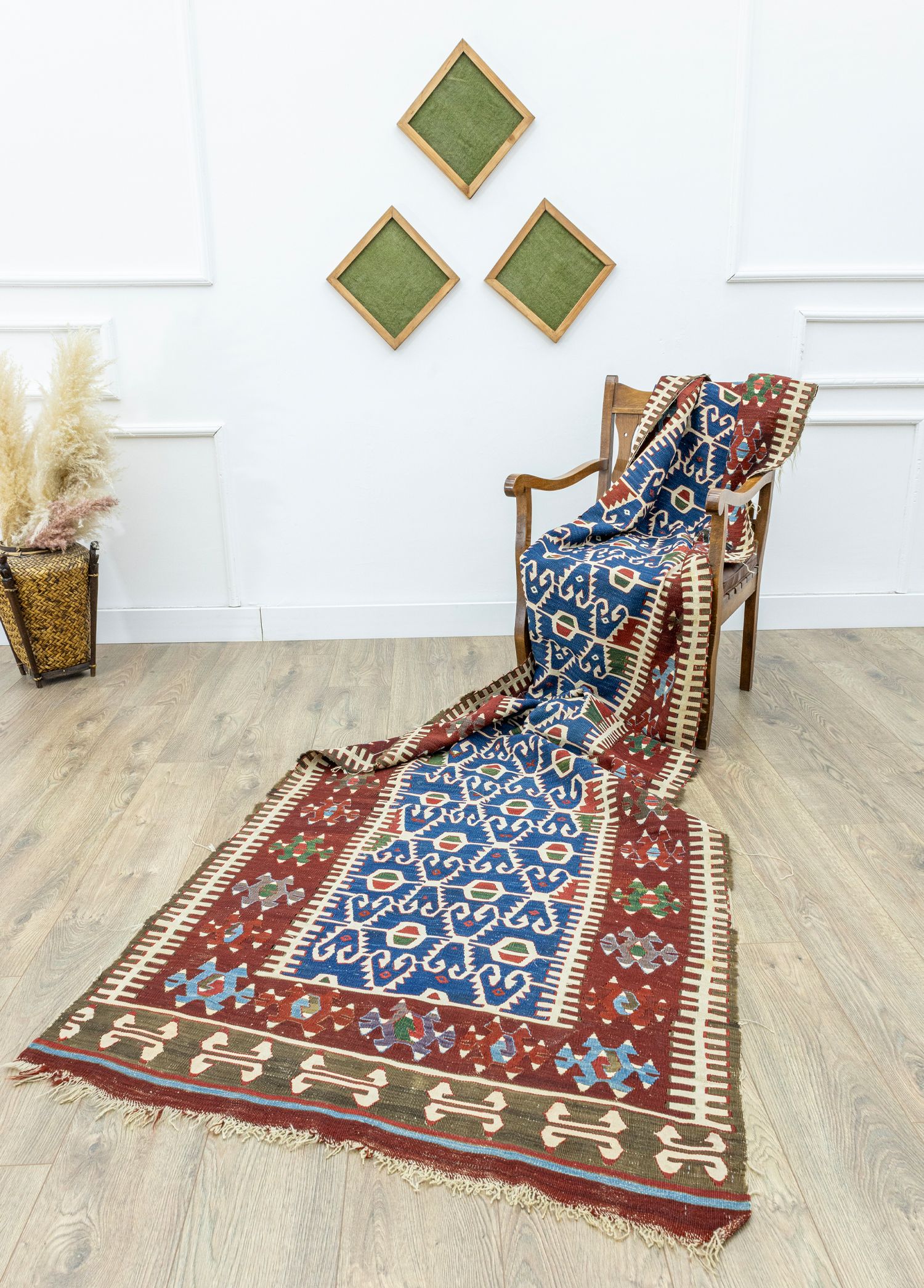 Obruk, Traditional Handwoven Antique Kilim Runner