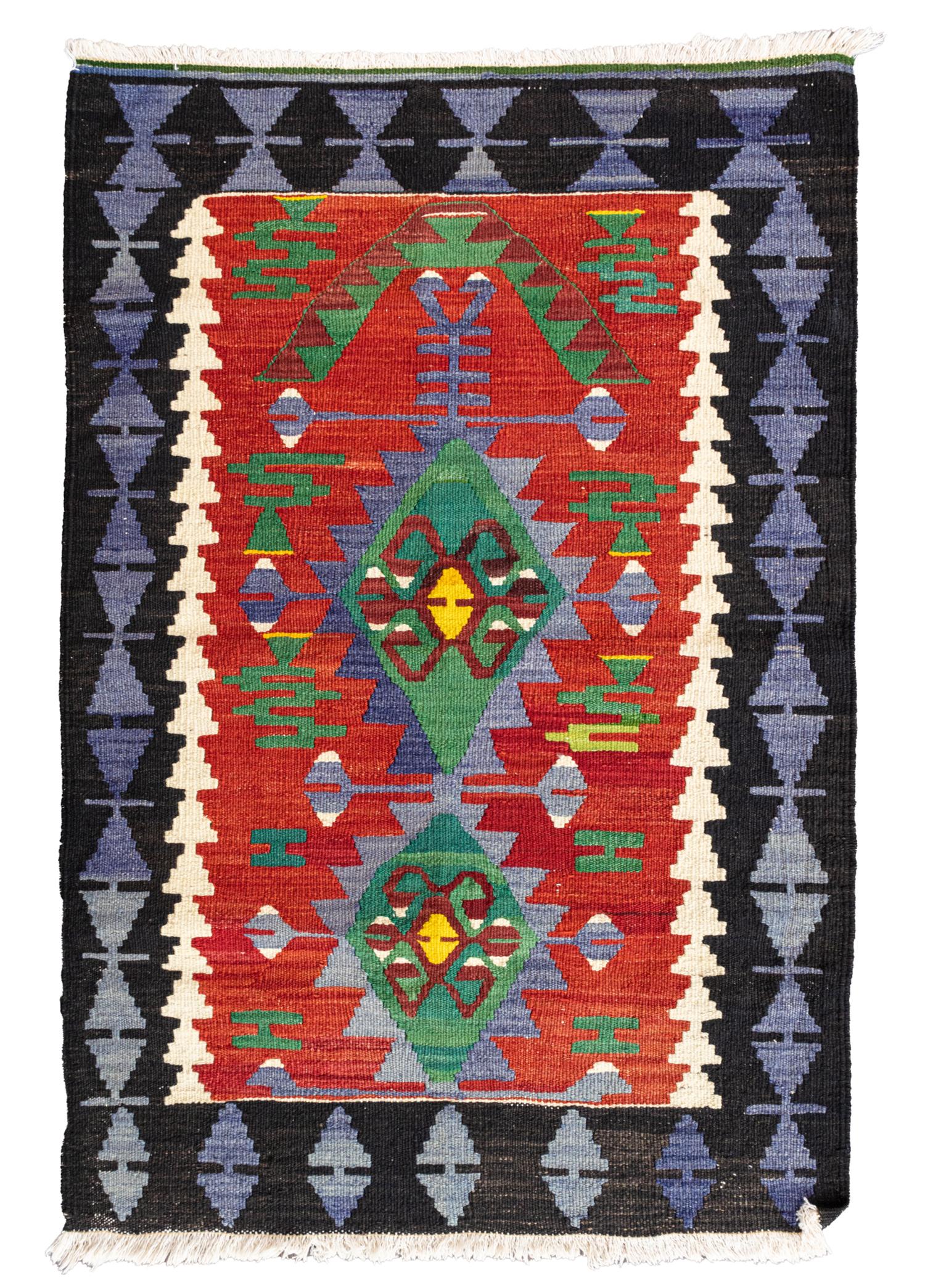 Bezen Geometric Patterned Hand Woven Wool Rug 76x114 cm