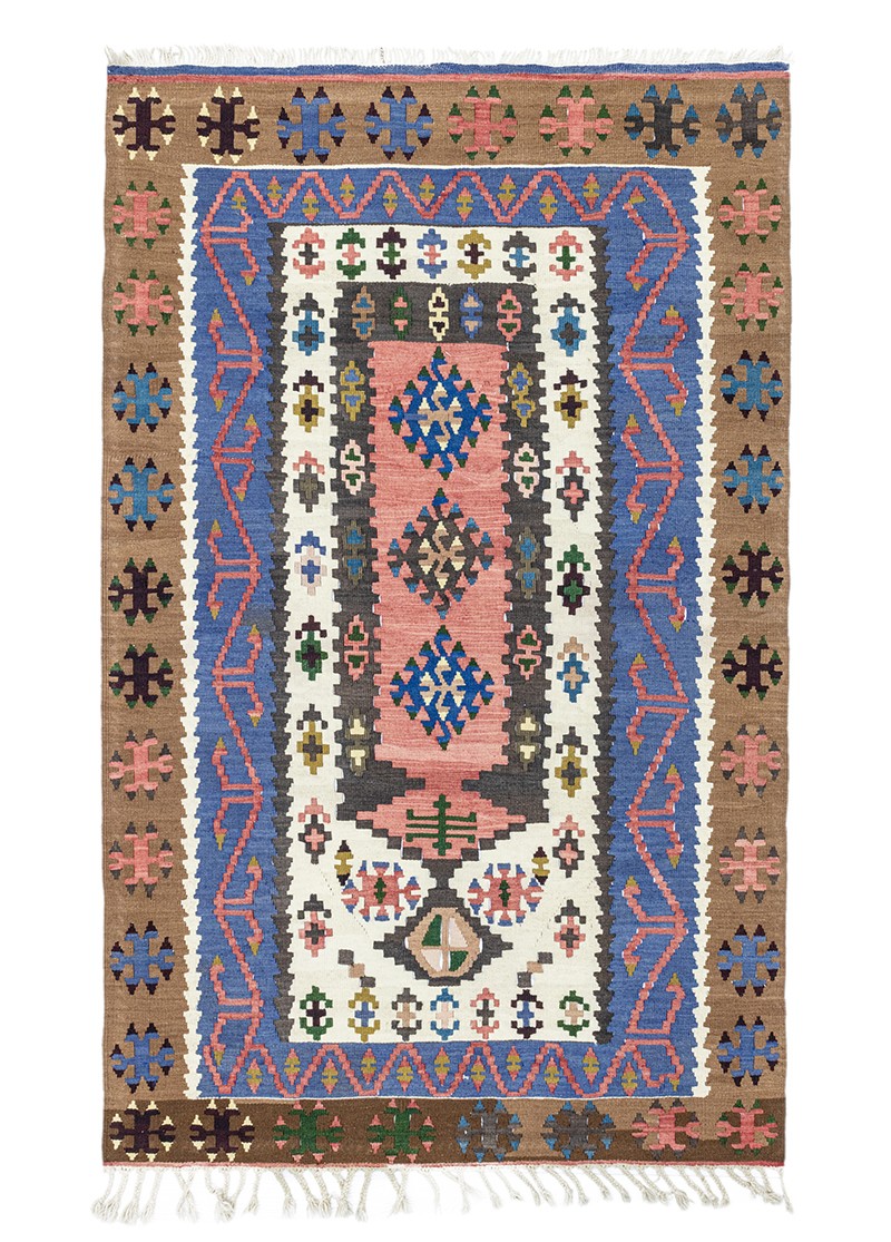Hazar Vintage Primitive Mihtap Pattern Wool Kilim 111x178 cm