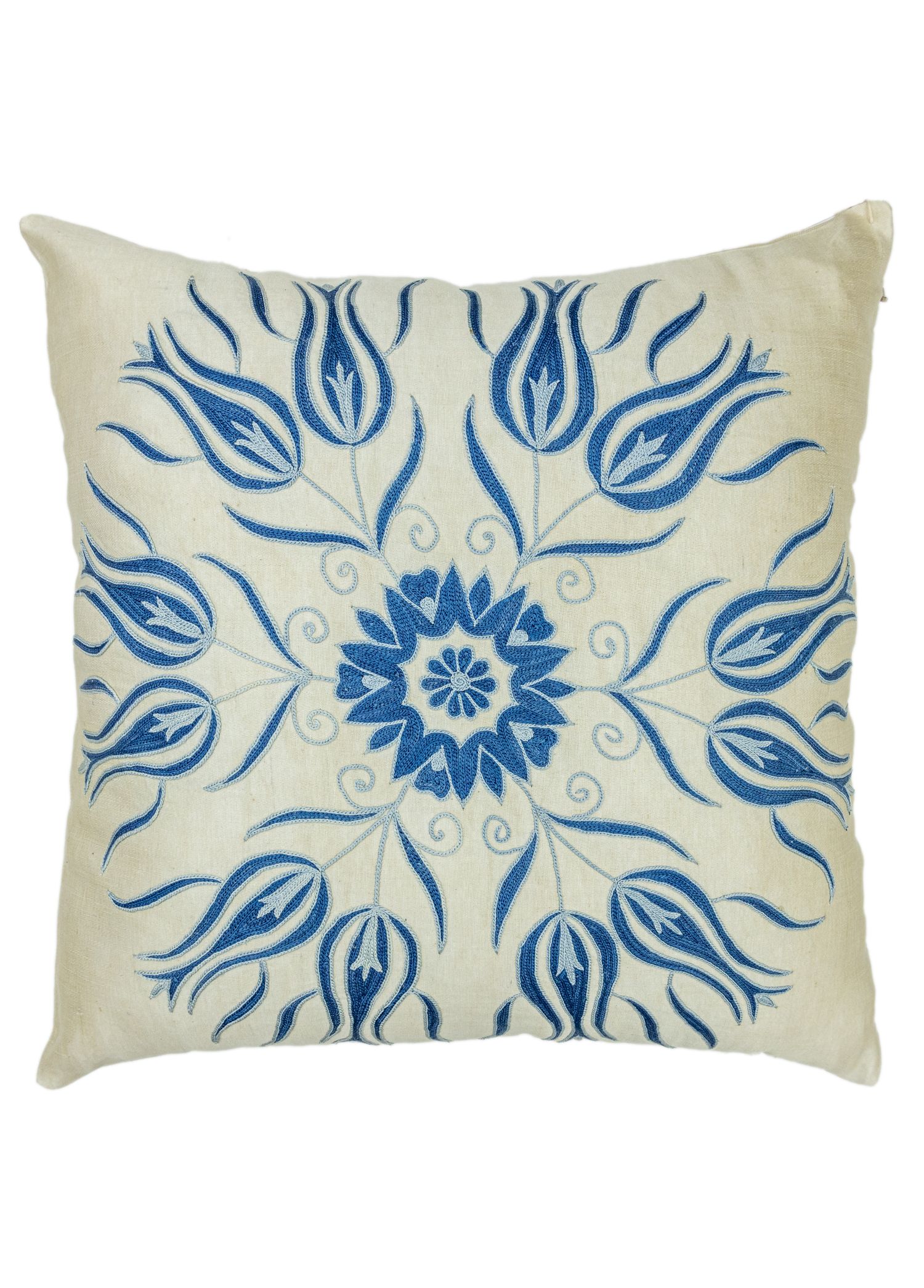 Mathilde Tulip Embroidered Silk Pillow 45x45 cm