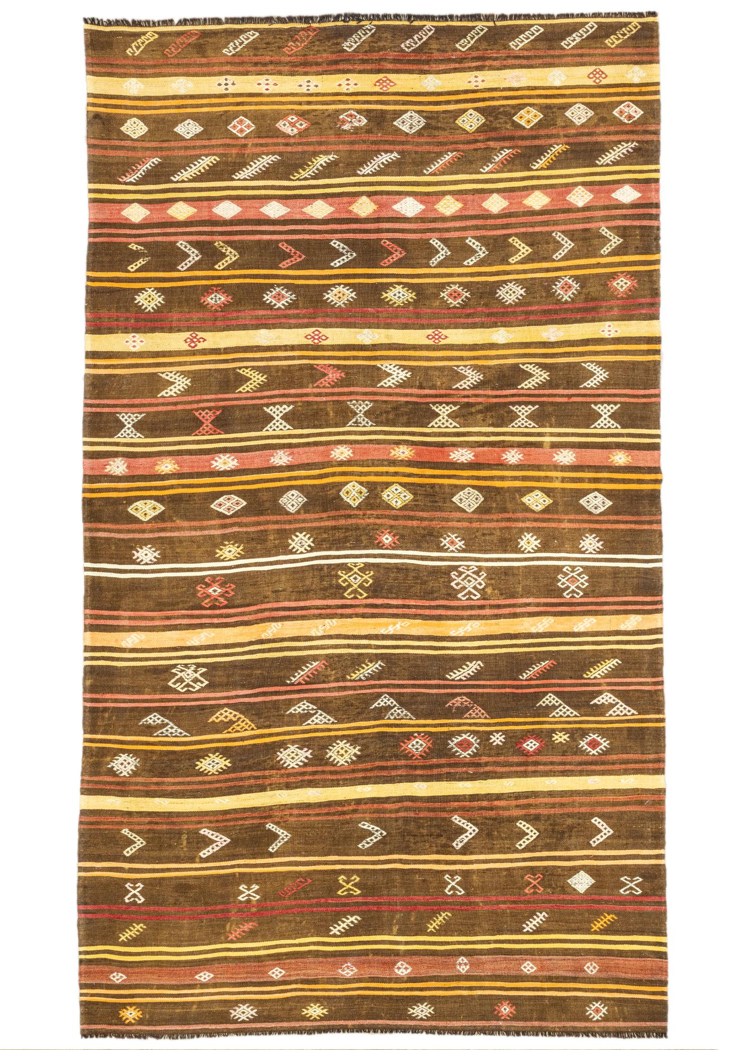 Cimcim El Dokuma Büyük Kahverengi Kilim 232x408 cm