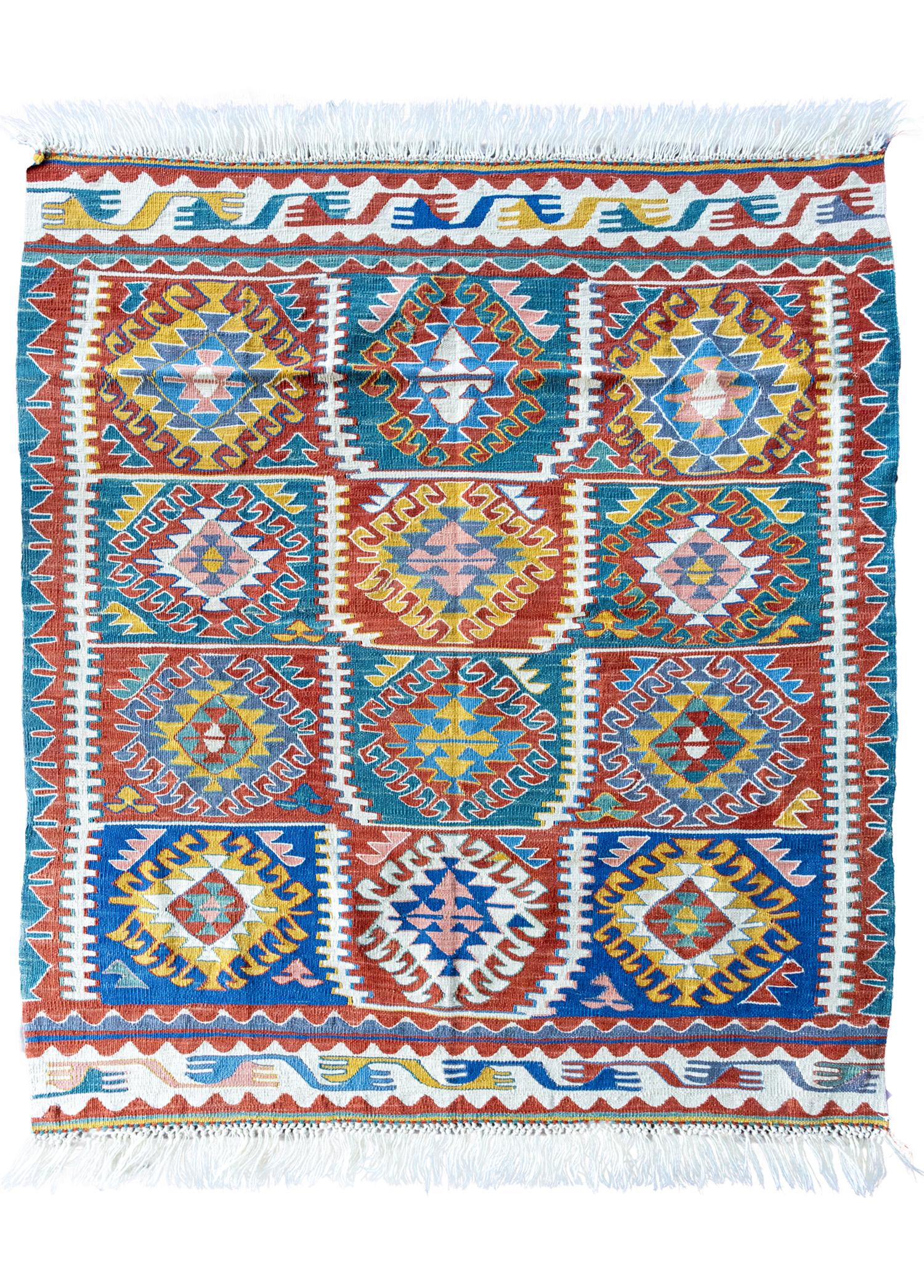 Mimoza Ethnic Patterned Hand Woven Wool Poplar Rug 111x125 cm