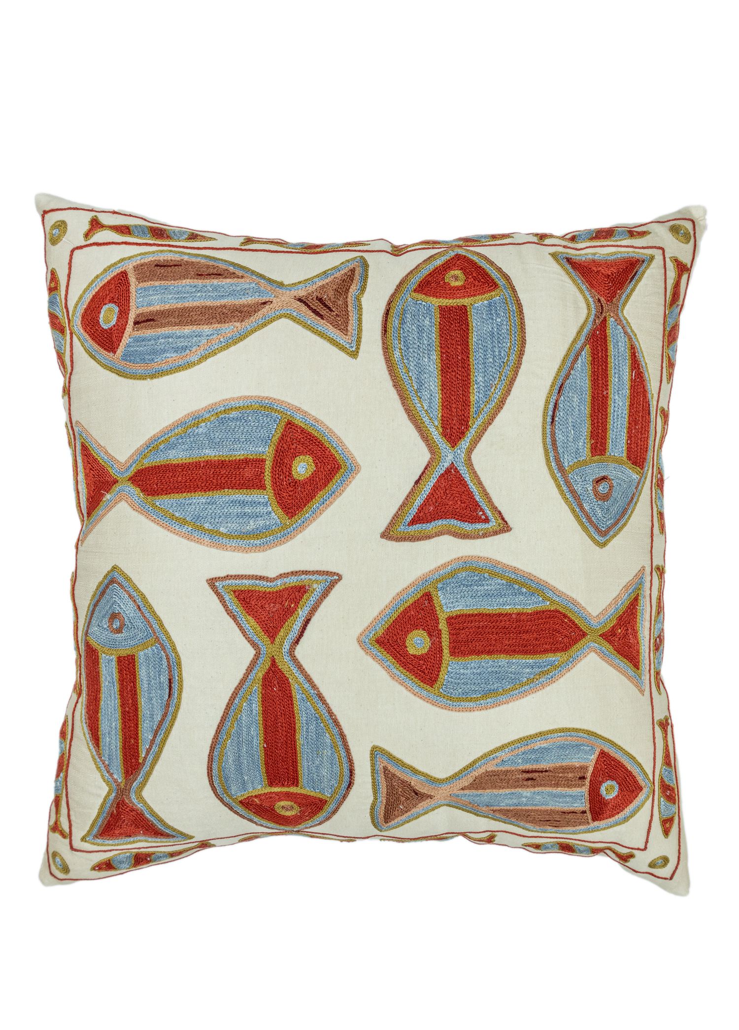 Azel Fish Motif Suzani Pillow 50x50 cm