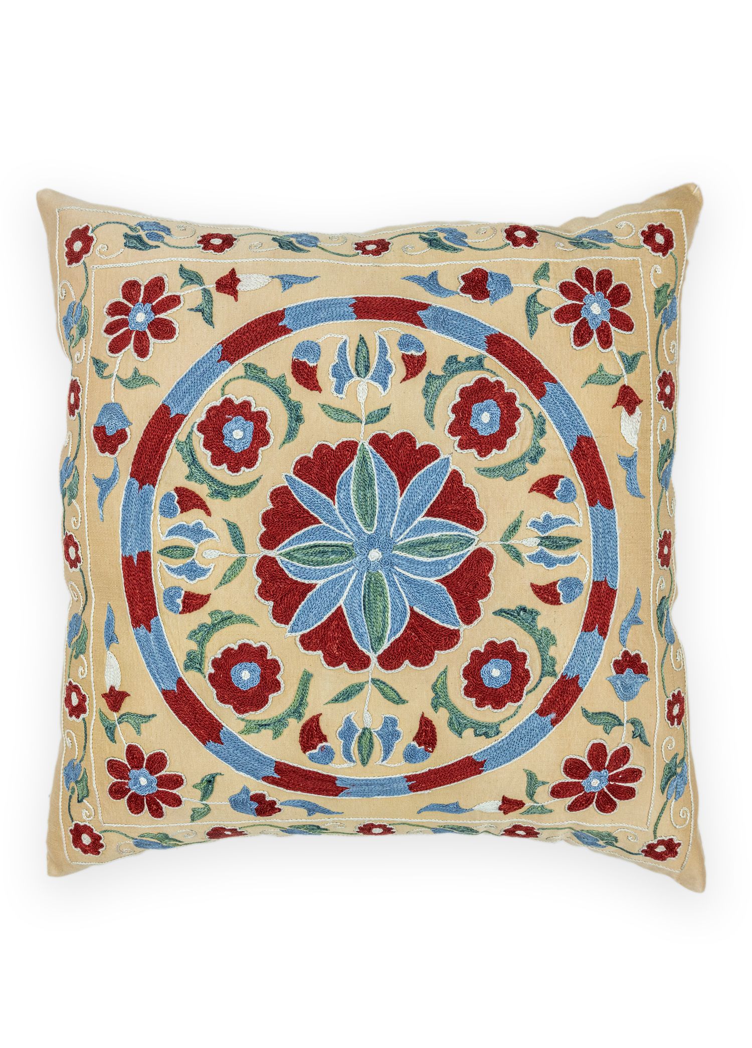 Okker Silk Embroidered Suzani Pillow 50x50 cm