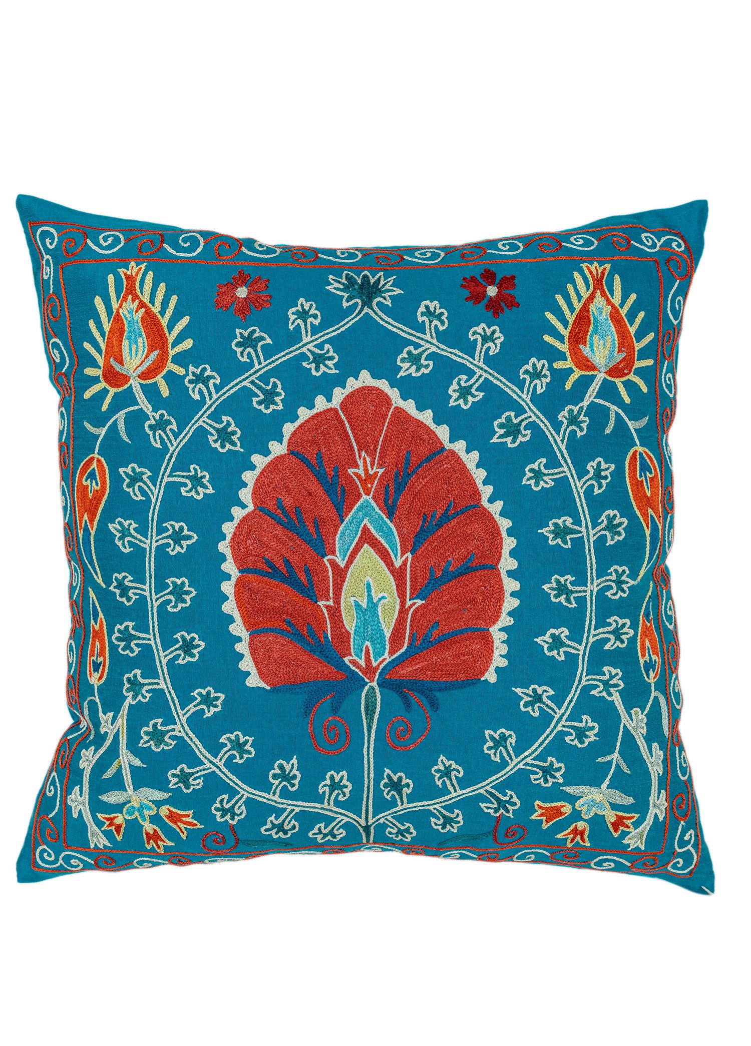 Hezaren Silk-Embroidered Suzani Cushion 50x50 cm