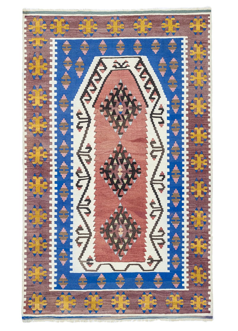 Simenit Vintage Rustic Mihrap Pattern Wool Kilim 113x183 cm