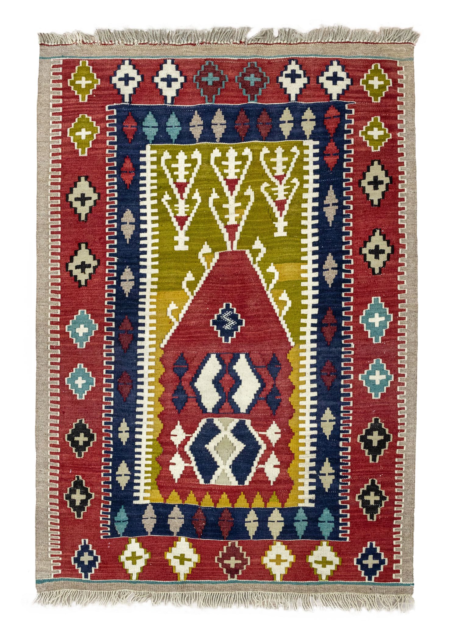 Pecenek Primitive Pattern Hand-Woven Wool Kilim 106x154 cm