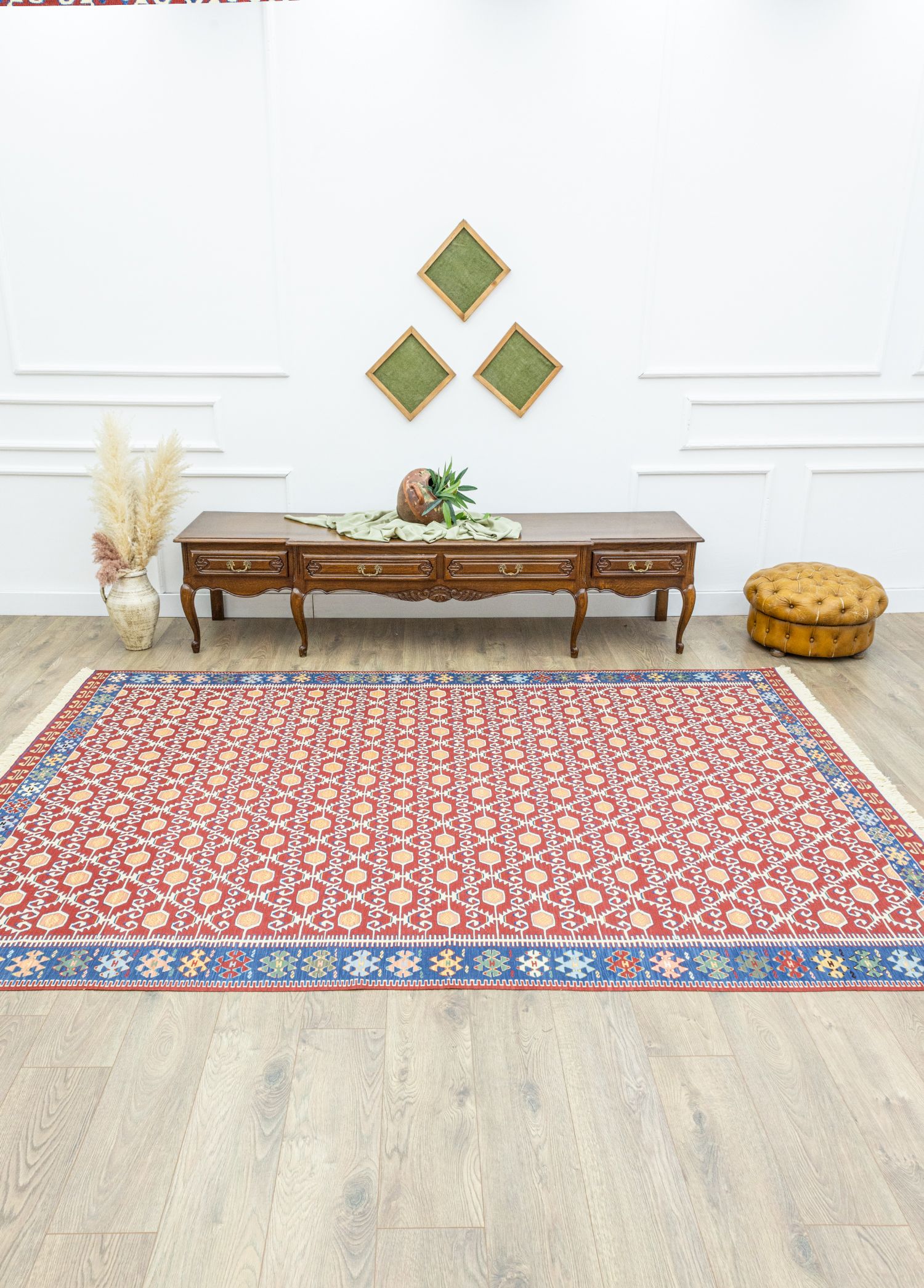 Ahil Handwoven Red Wool Kilim 209x297 cm