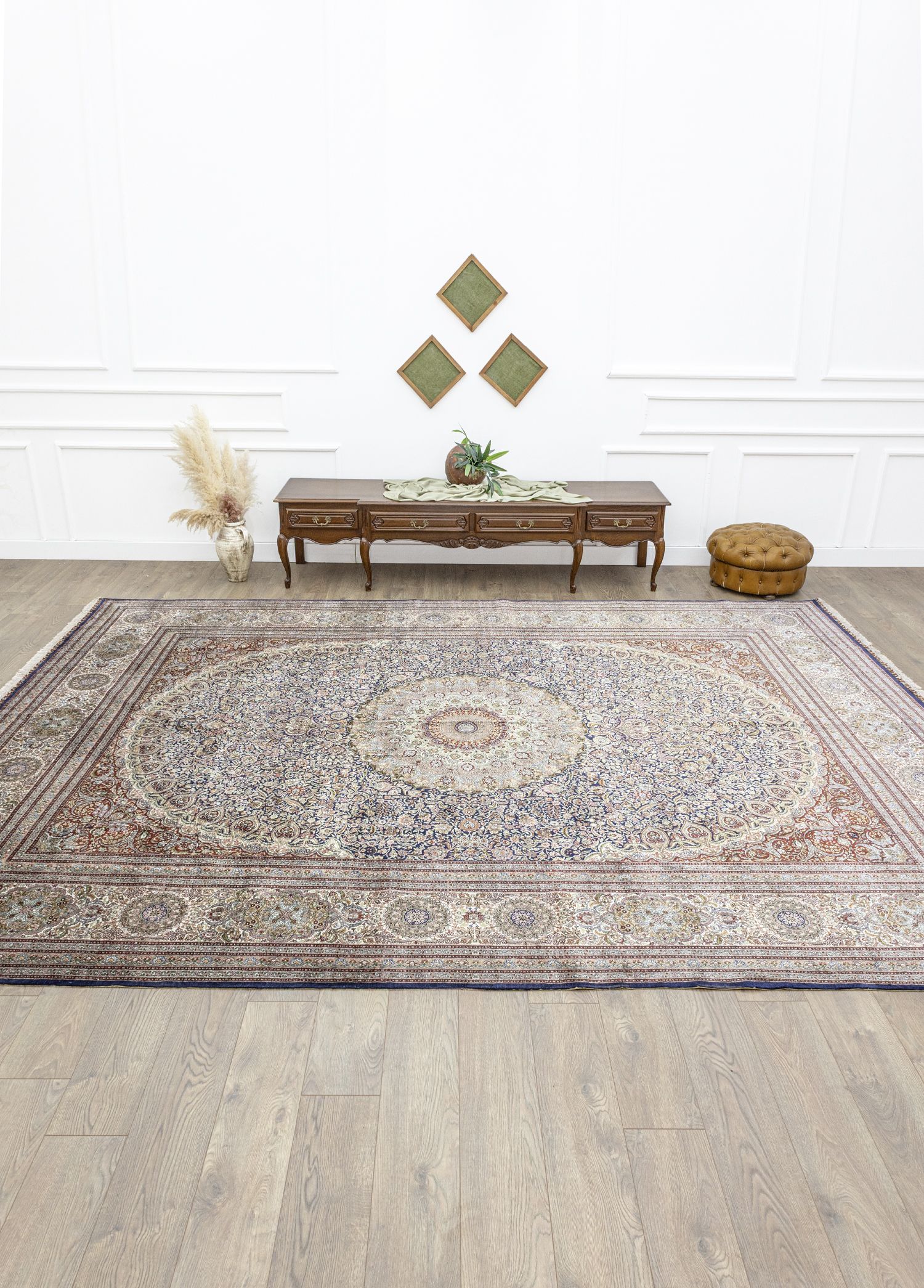 Varamin Madalyon Desenli İpek Halı 305x414 cm