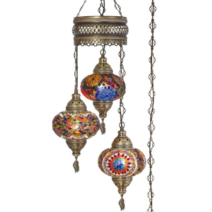 Turkish Mosaic 3-Piece Ceiling Chandelier Lamp