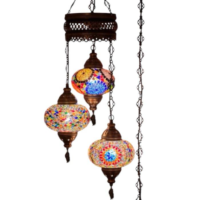 Turkish Mosaic 3-Piece Ceiling Chandelier Lamp
