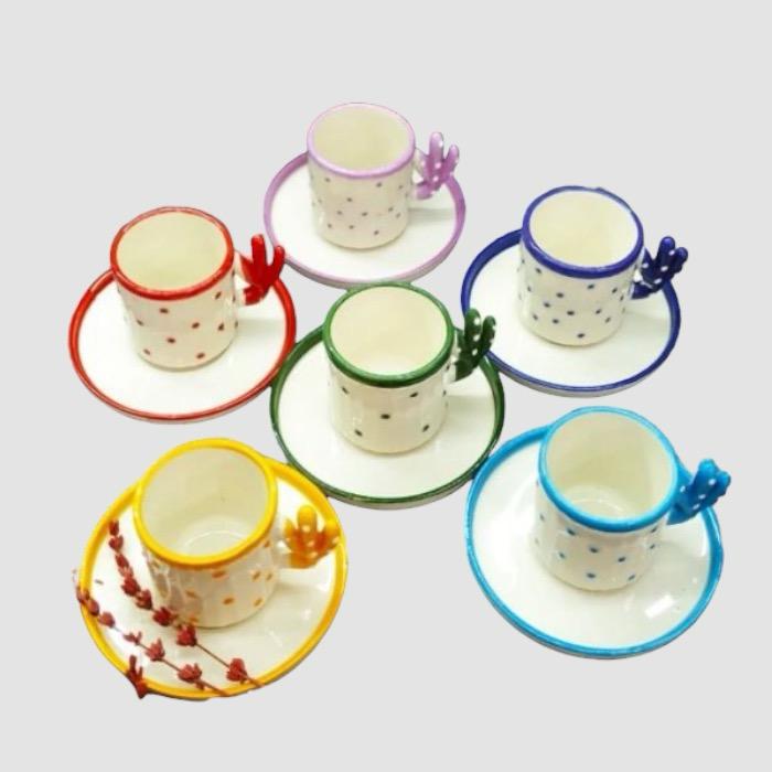Turkish Ceramic Handmade Cactus Turkish Coffee Cup Set 90ml 6 Pieces