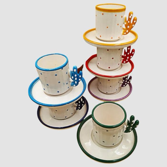 Turkish Ceramic Handmade Cactus Turkish Coffee Cup Set 90ml 6 Pieces