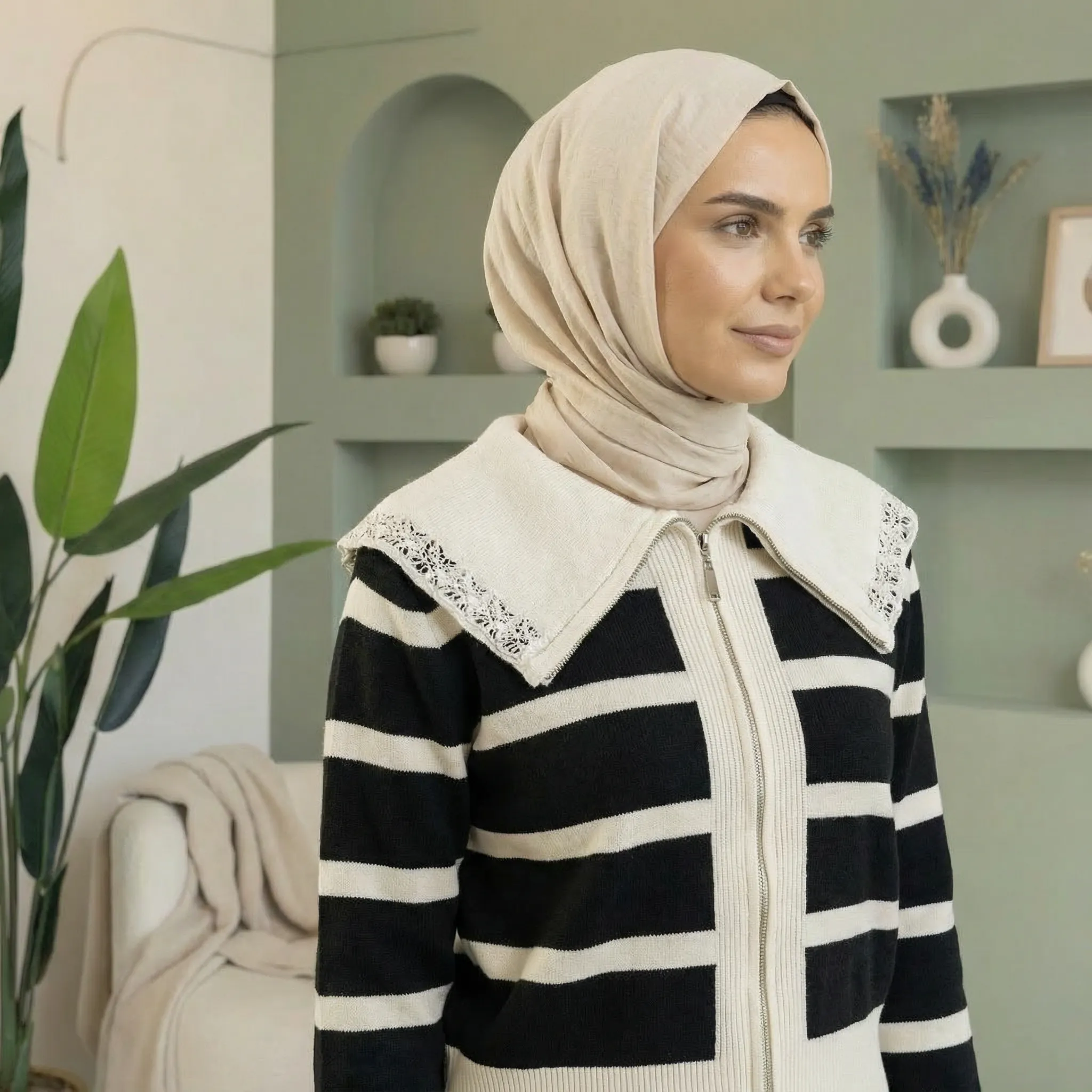 Triko Yaka Taşlı Kısa Hırka – Standart Beden