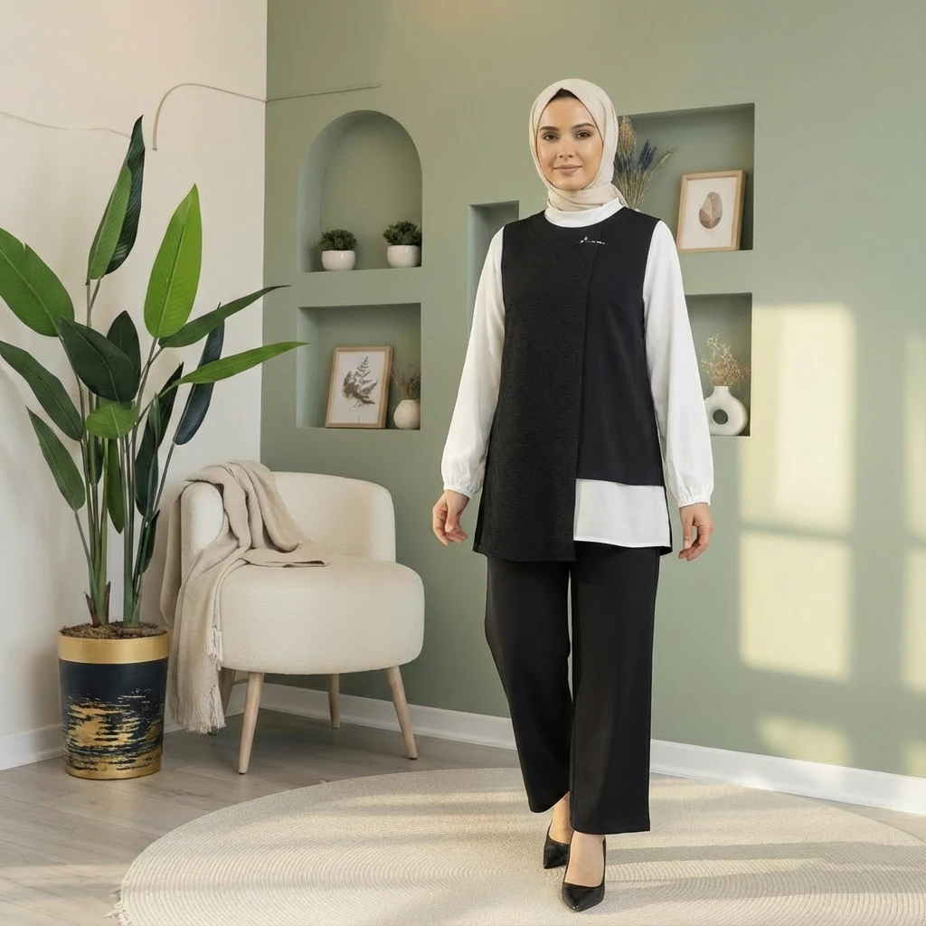 Elegant Trio Set – Gömlek + Süveter + Pantolon Takım