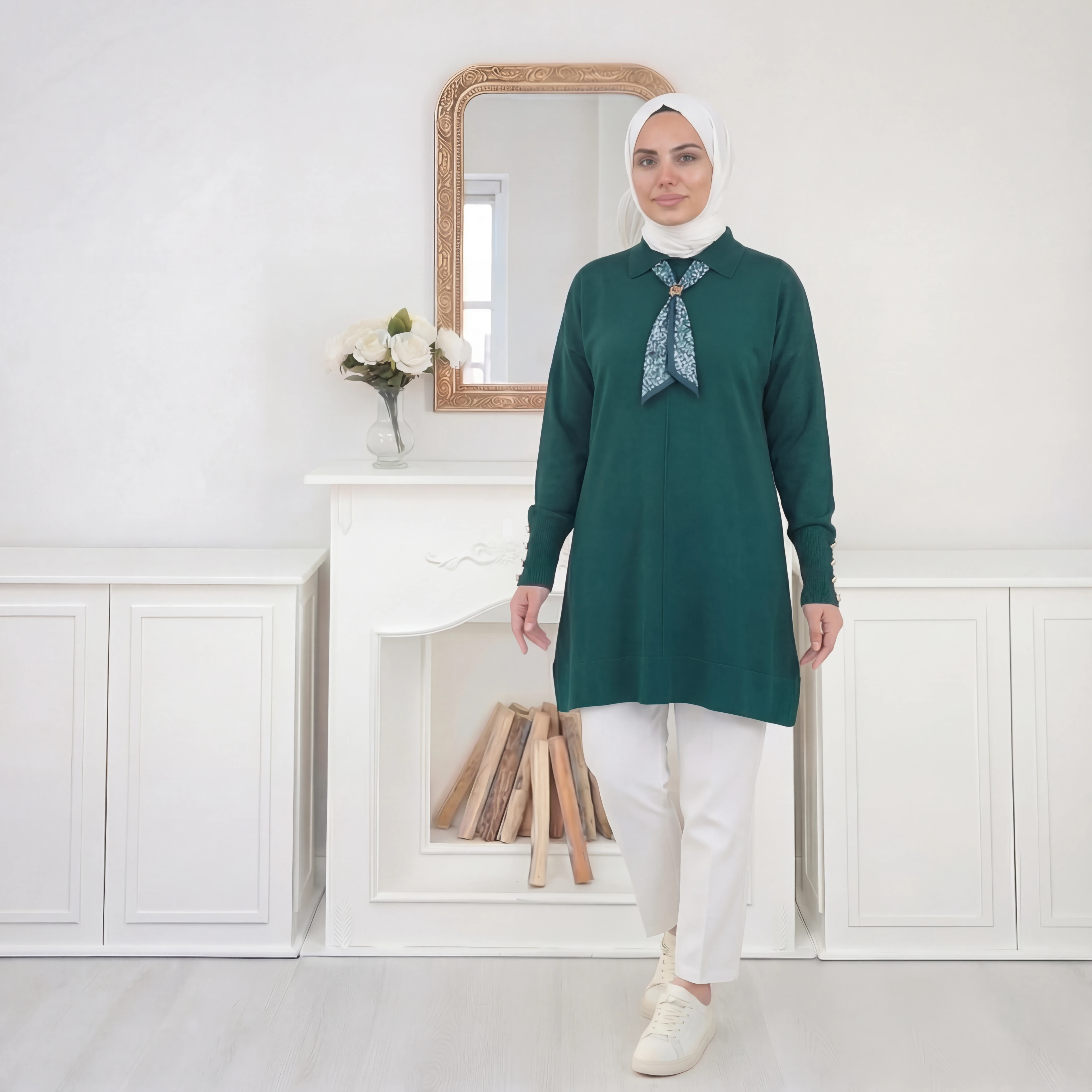 İnce Triko Yakalı Kazak – Standart Beden - Yeşil