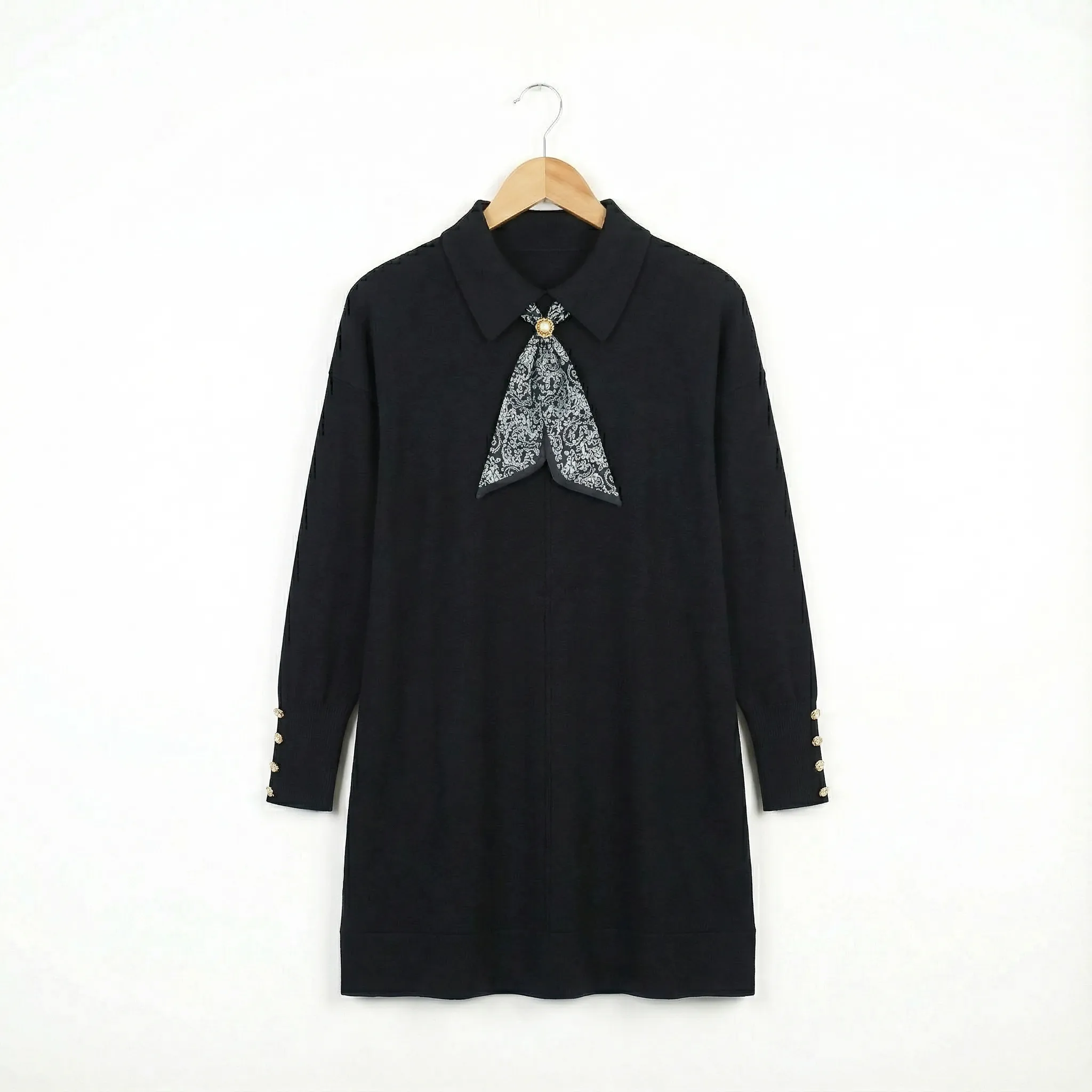 ⭐ İnce Triko Yakalı Kazak – Standart Beden - Siyah