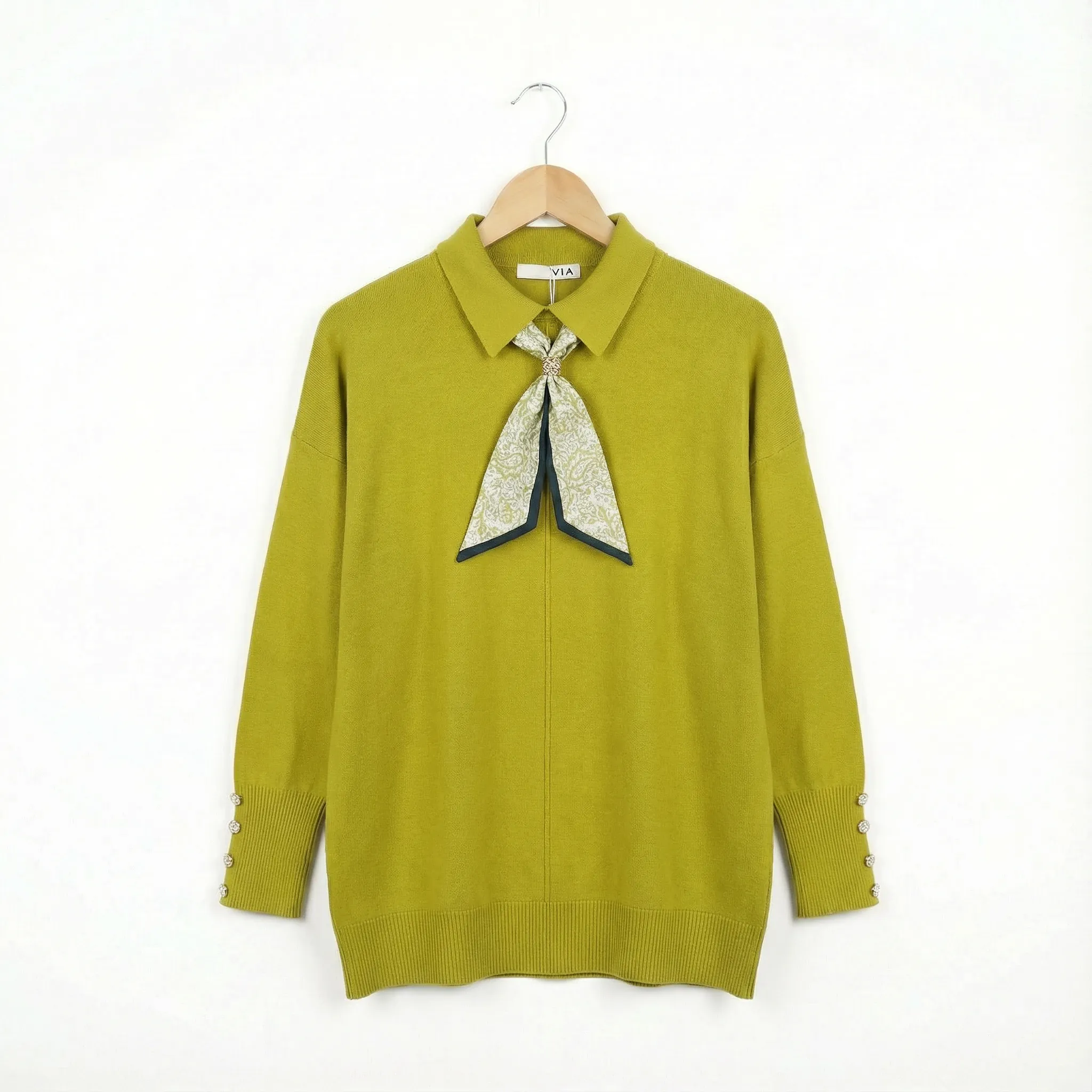 İnce Triko Yakalı Kazak – Standart Beden - Sarı