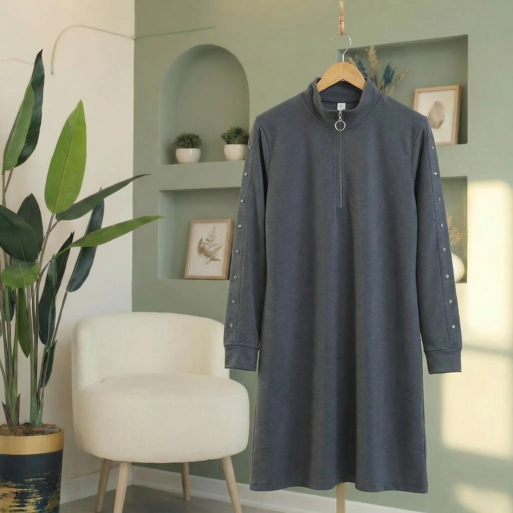 Oysho Kolları Taş Detaylı Tunik - GRİ