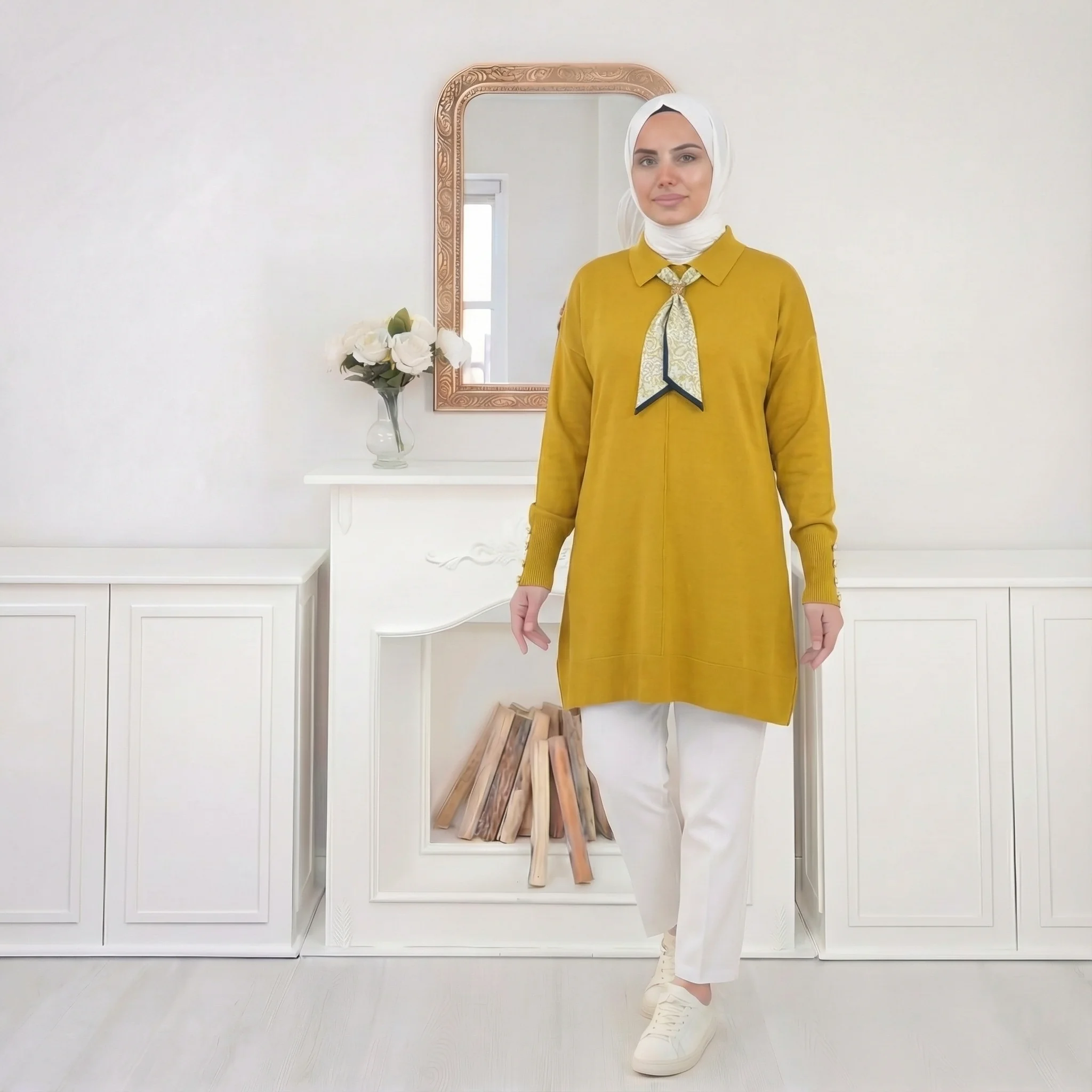 İnce Triko Yakalı Kazak – Standart Beden - Sarı