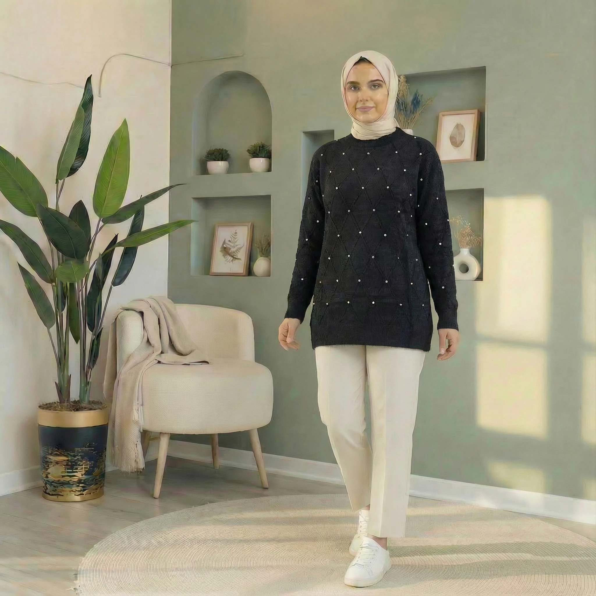 Yumoş İnceli Kazak – Standart Beden   - SİYAH