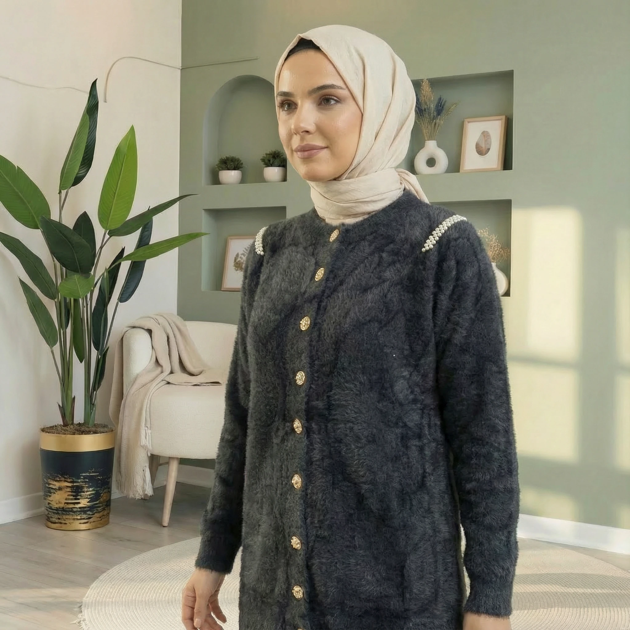 Aurora Taşlı Peluş Hırka – Standart Beden  