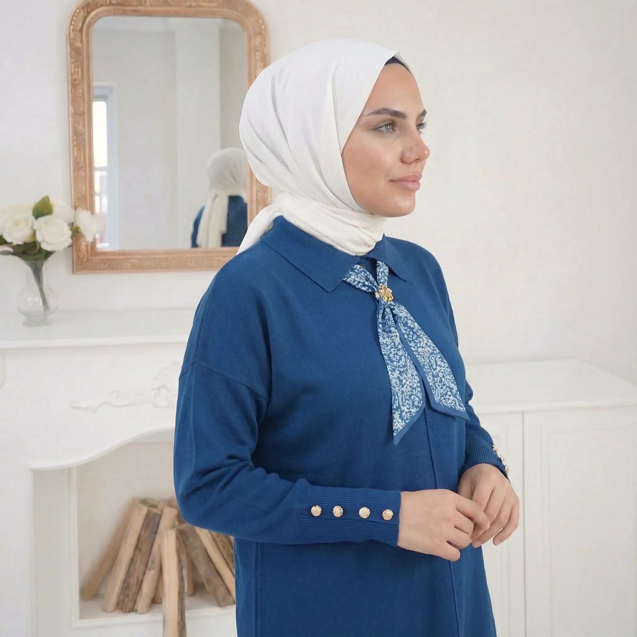 İnce Triko Yakalı Kazak – Standart Beden - Gece Mavisi